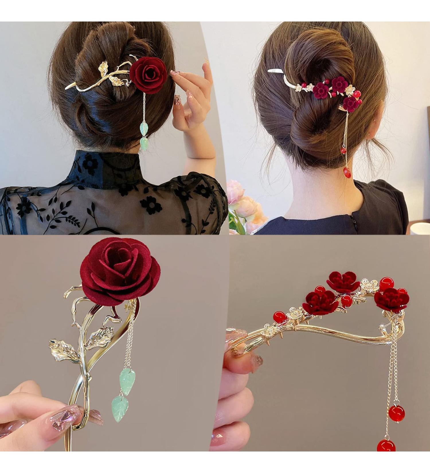2PCS Red Rose Hair Claws French Twist Barrette Set - Non Slip Hair Accessories for Women - Buy Online on GoSupps.com