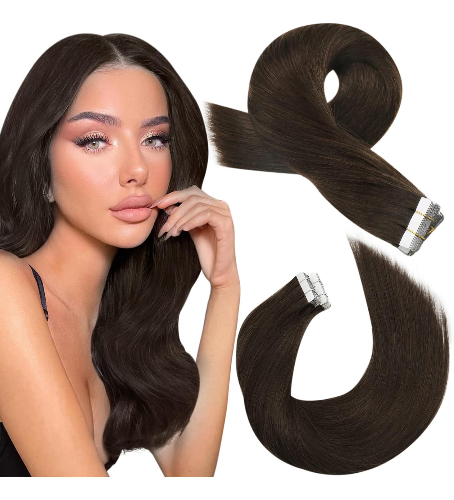 Moresoo 24 Inch Dark Brown Tape in Hair Extensions - 100% Human Hair, Invisible Tape, 20 Pieces/50g #4 - Buy Online on GoSupps.com