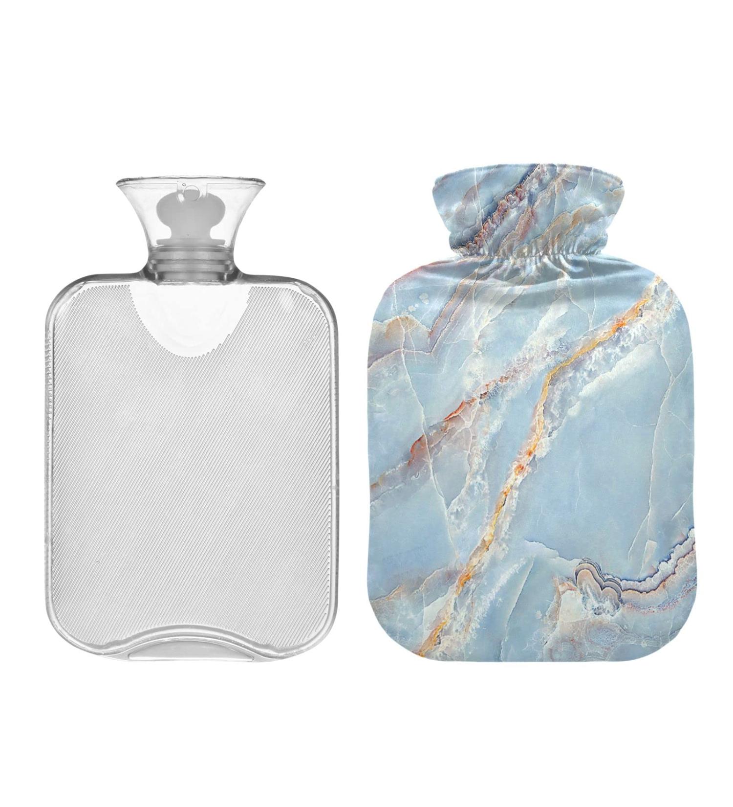 Hot Water Bottle 2L with Cover - Light Blue Marble | Pain Relief for Hands & Feet - Winter Warmer - Buy Online on GoSupps.com