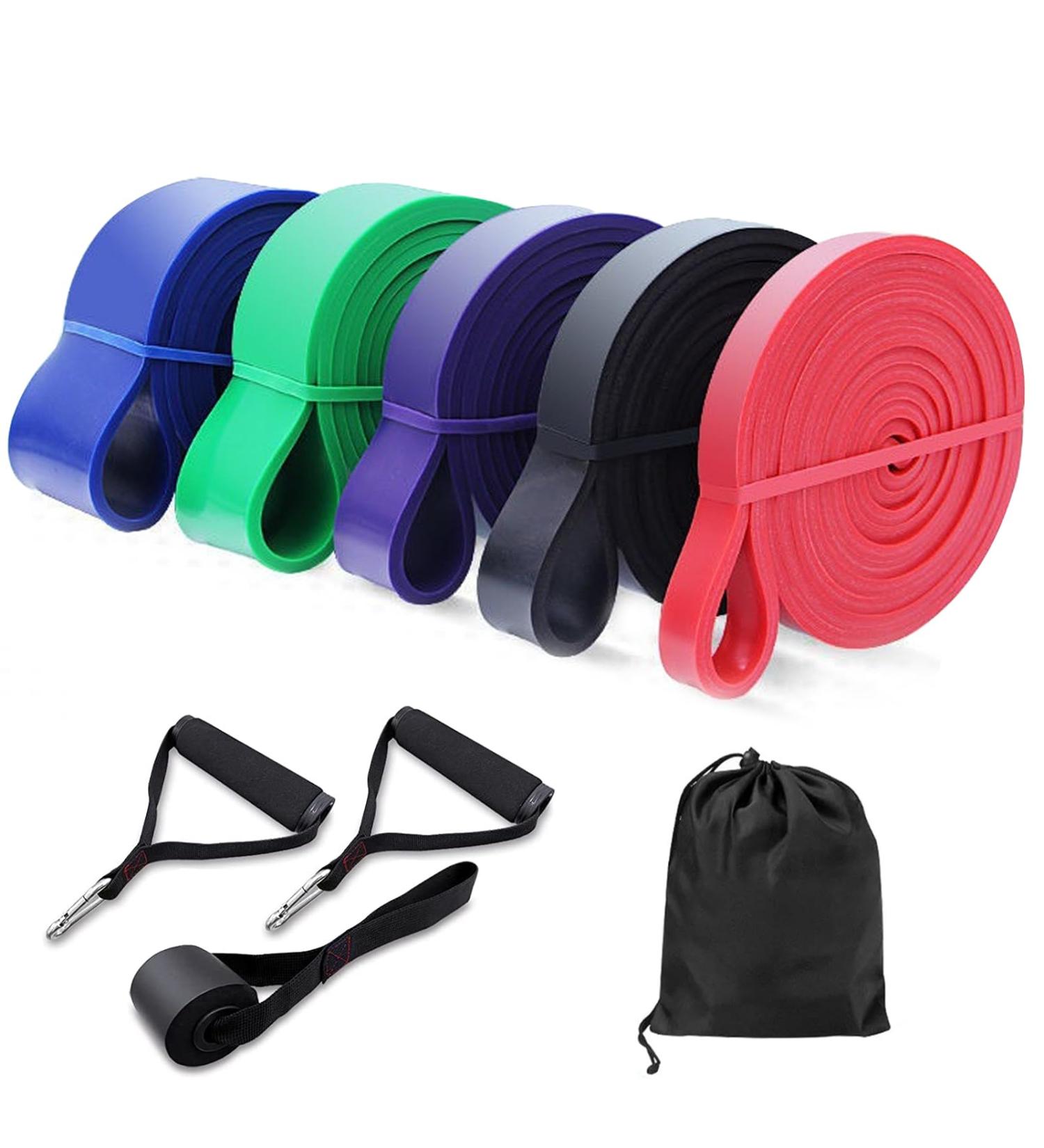 Resistance Band Set 5- Elastic Workout Bands for Resistance Training Pull Up Assistance Physiotherapy and Fitness - Long and Durable Exercise Bands for Home or Gym Workouts - Buy Online on GoSupps.com