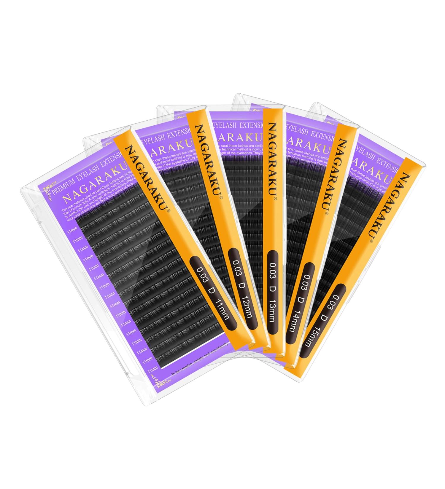 Nagaraku Individual Eyelash Extensions - 5 Trays of 11-15mm D Curl 0.03mm - Permanent Volume Lashes | International Shipping - Buy Online on GoSupps.com