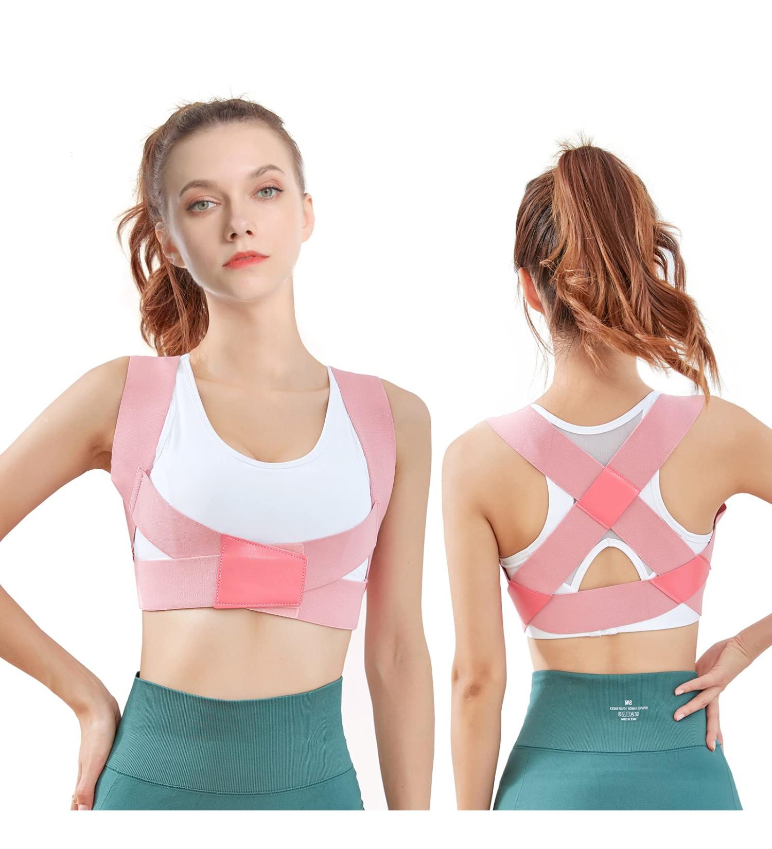 Posture Corrector Brace for Women - Adjustable Upper Back Support & Pain Relief (Pink Medium - Buy Online on GoSupps.com