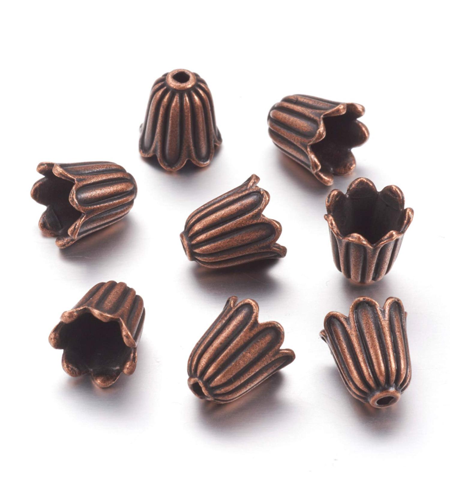 Craftdady 20Pcs Red Copper Flower Spacer Bead Caps Tibetan Metal Floral Bead Cone End Caps 10x10mm for Craft Jewelry Making Red Copper  10x10mm