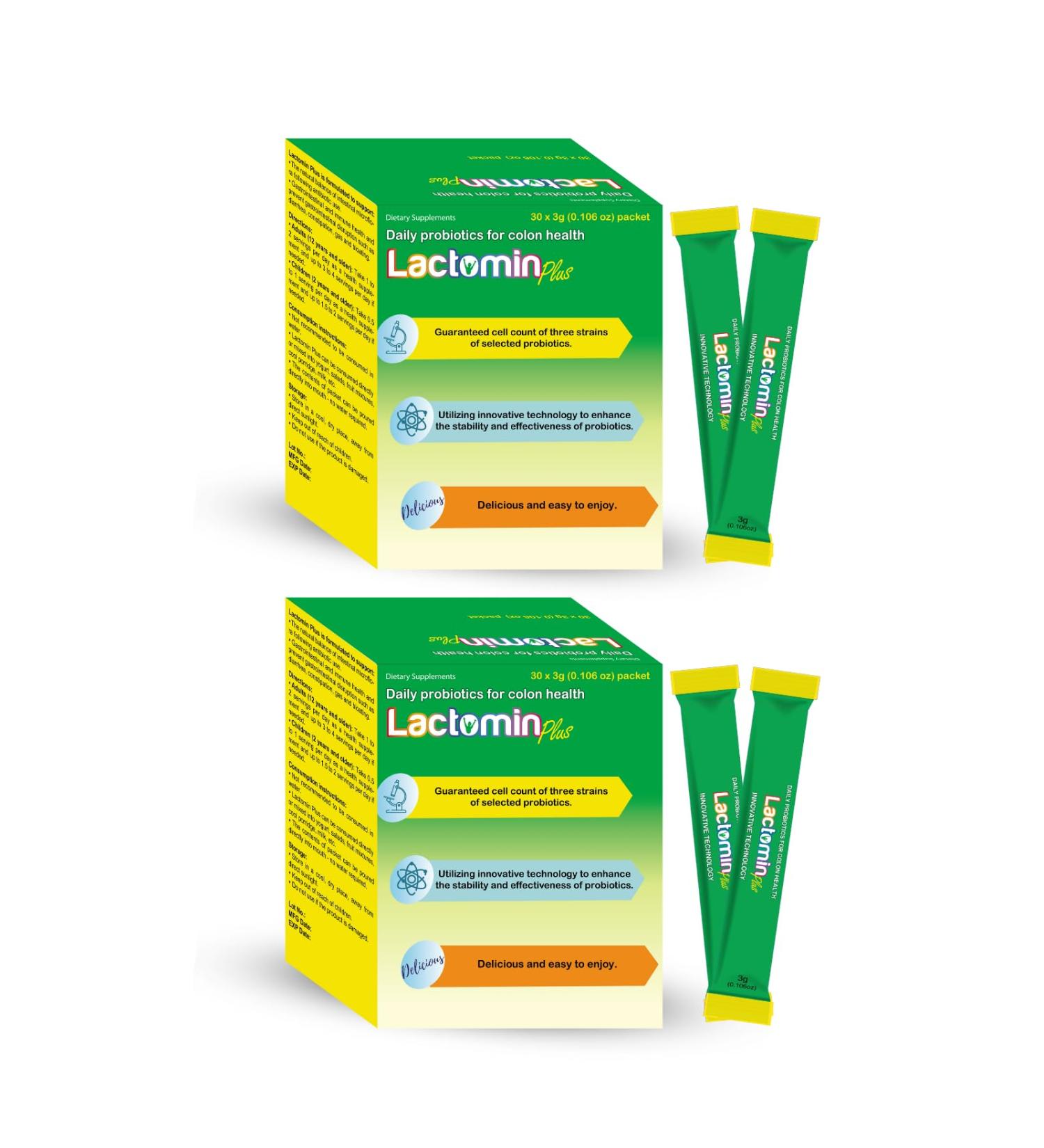 Probiotics - LactominPlus-3 Probiotics Strains - Powder - Sweet Yogurt Flavor - 30 Sticks x 3g (1month) 1.5 Billion CFU with Prebiotics(FOS) Constipation & Bloating Relief Microencapsulated - Buy Online on GoSupps.com