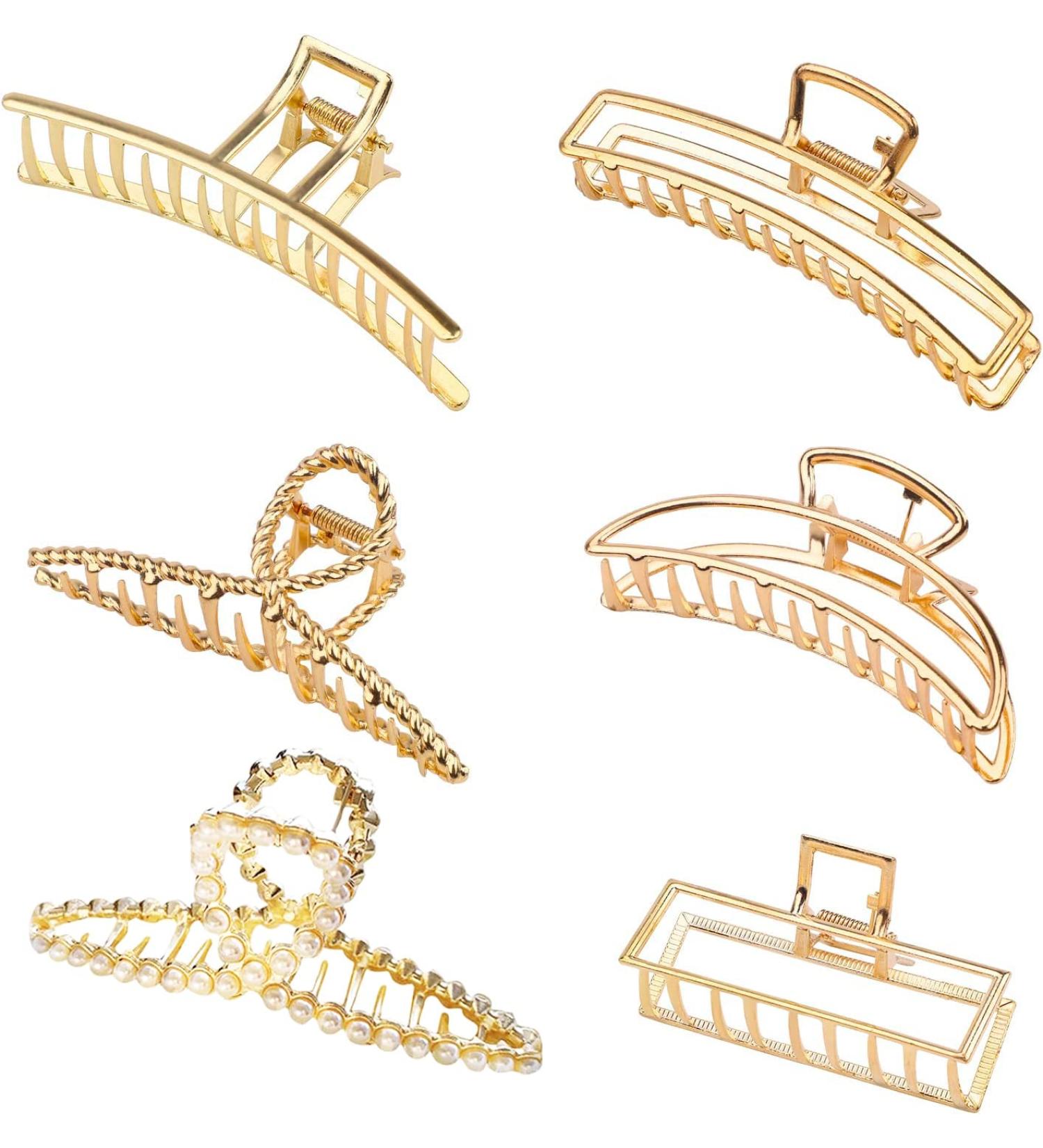 6 Pcs Hair Claw Clips for Women Girls Metal Golden Nonslip Large Hair Claw Clip Nonslip Strong Hold Hair Clips Crescent Hairpin for Thick Thin Hair Fashion Hair Styling Accessories - Buy Online on GoSupps.com