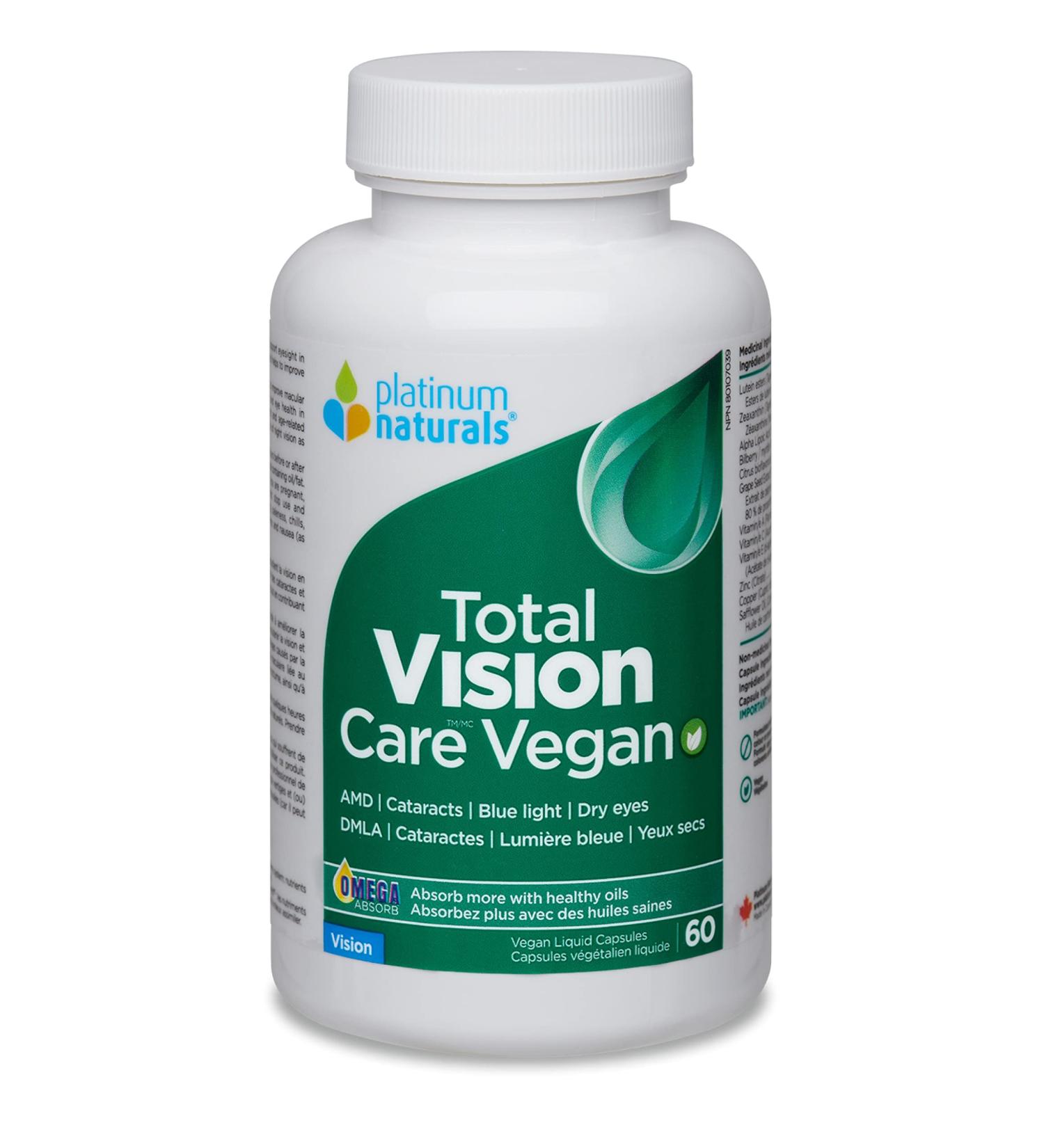 Platinum Naturals Total Vision Care Vegan 60 Capsules - Enhanced Eye Support with Lutein 20mg Zeaxanthin Bilberry - Comprehensive Supplement for Adult Eye Care - Vision Supplement for Eyesight - Buy Online on GoSupps.com