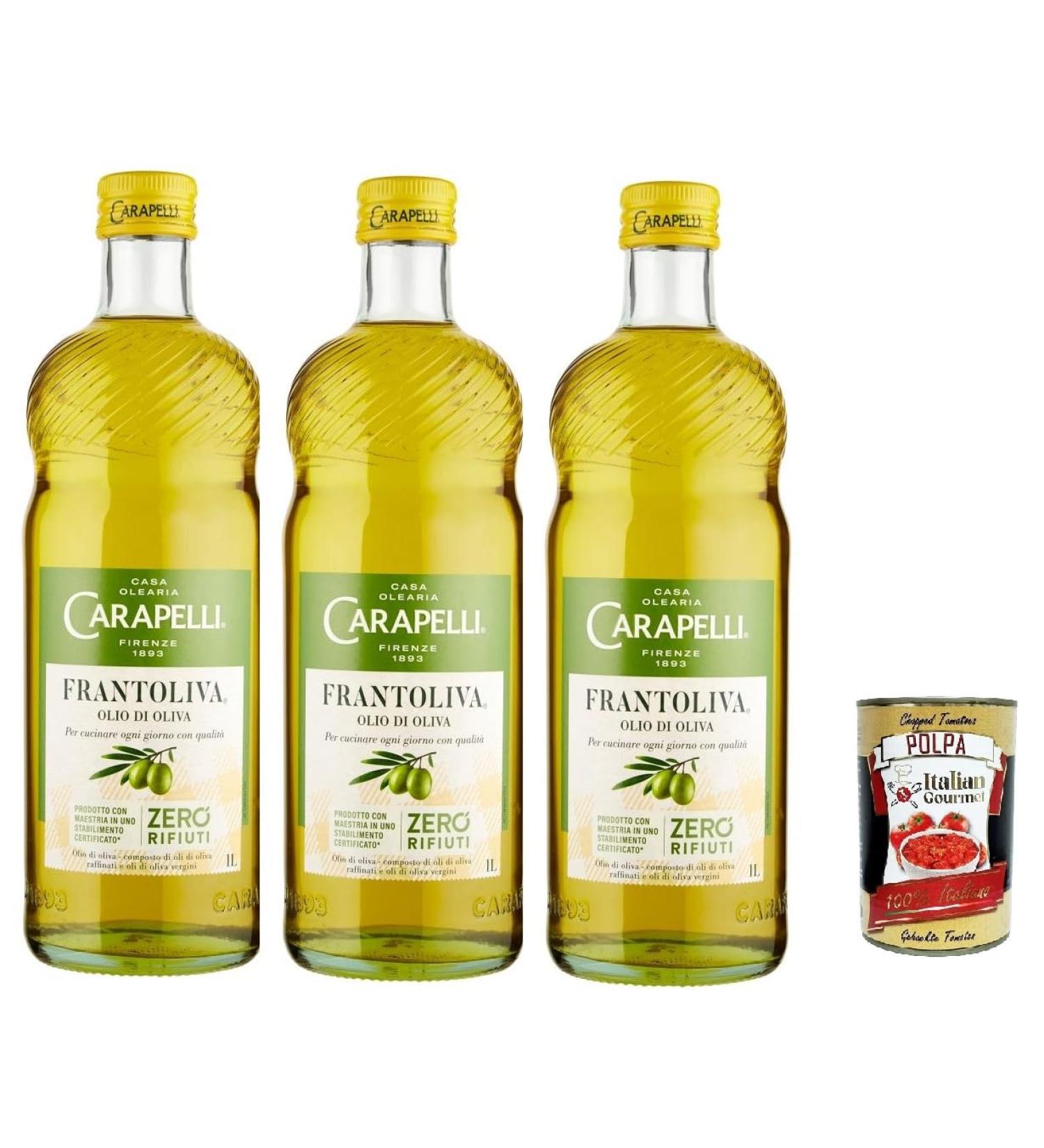 Carapelli Frantolina Olio di Oliva Mix of Refined Olive Oils and Virgin Olive Oils 3 x 1 Litre + Italian Gourmet Polpa 400 g - Buy Online on GoSupps.com