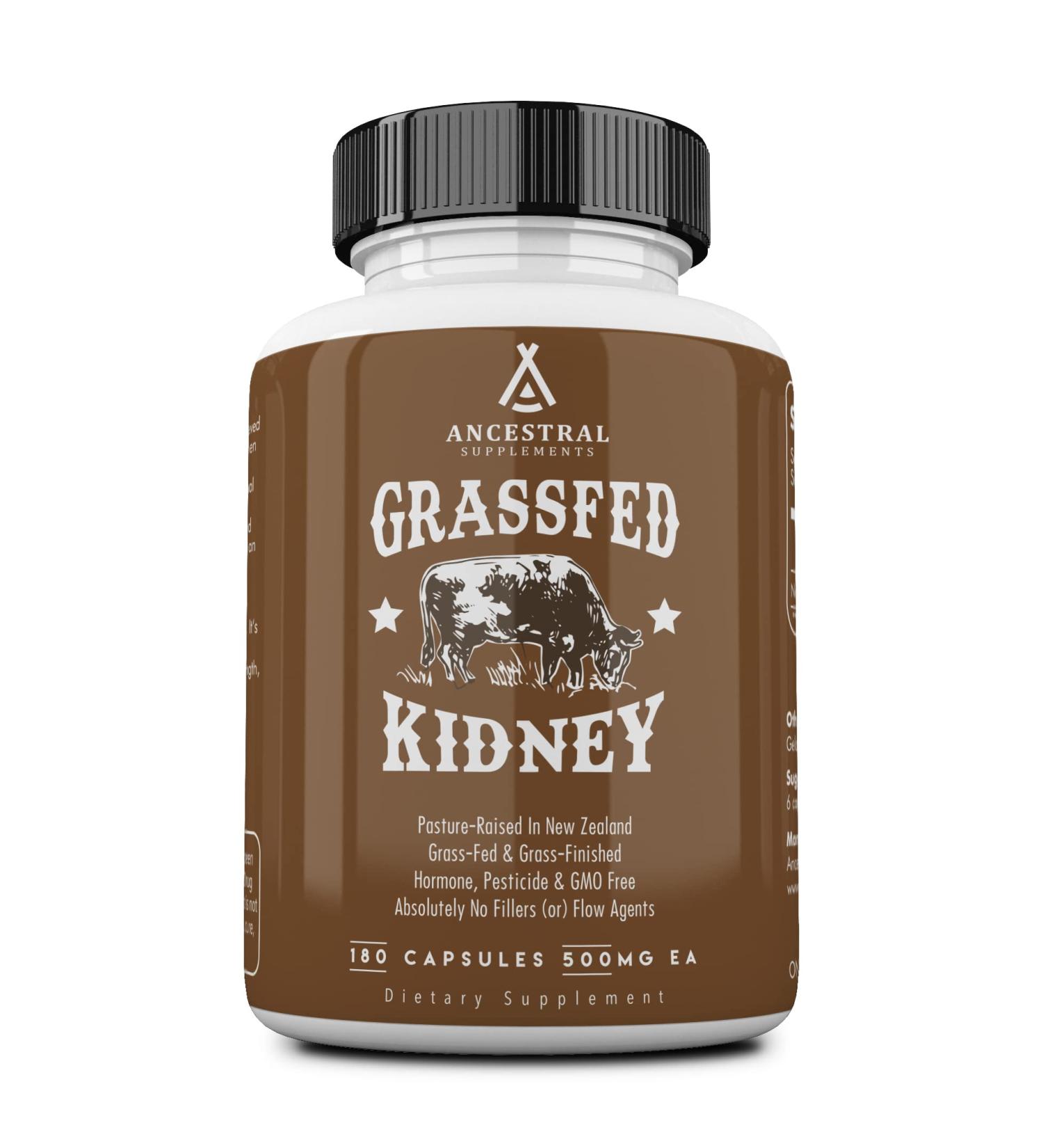 Grass Fed Beef Kidney Supplement - Kidney & Urinary Support with Selenium, B12, DAO - Non-GMO - 180 Capsules - Buy Online on GoSupps.com