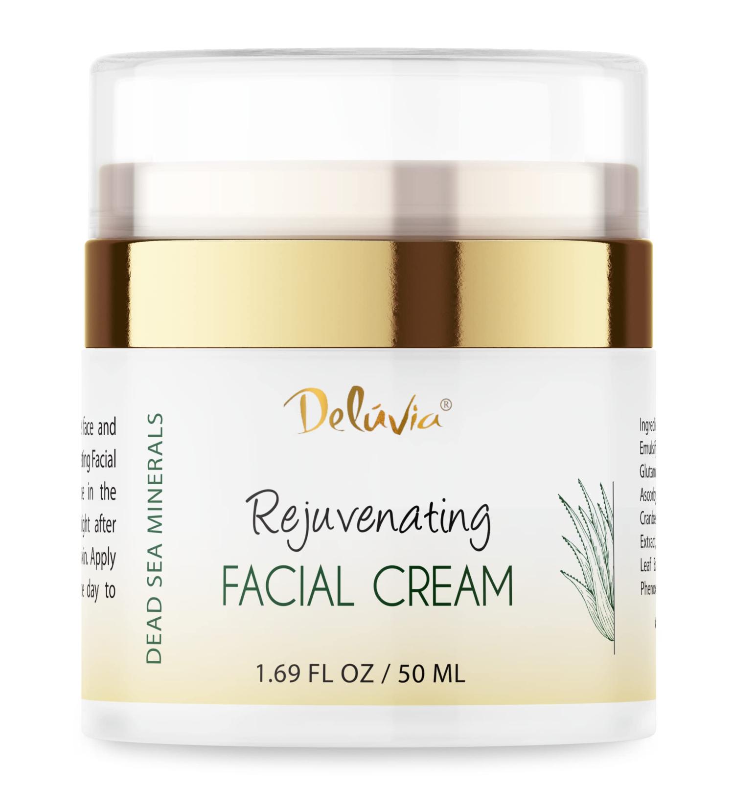 Deluvia Face Moisturizer Cream - Organic Aloe Vera Coconut Oil Vitamin C & E | Rejuvenating Daily Lotion for Dry & Sensitive Skin - Buy Online on GoSupps.com