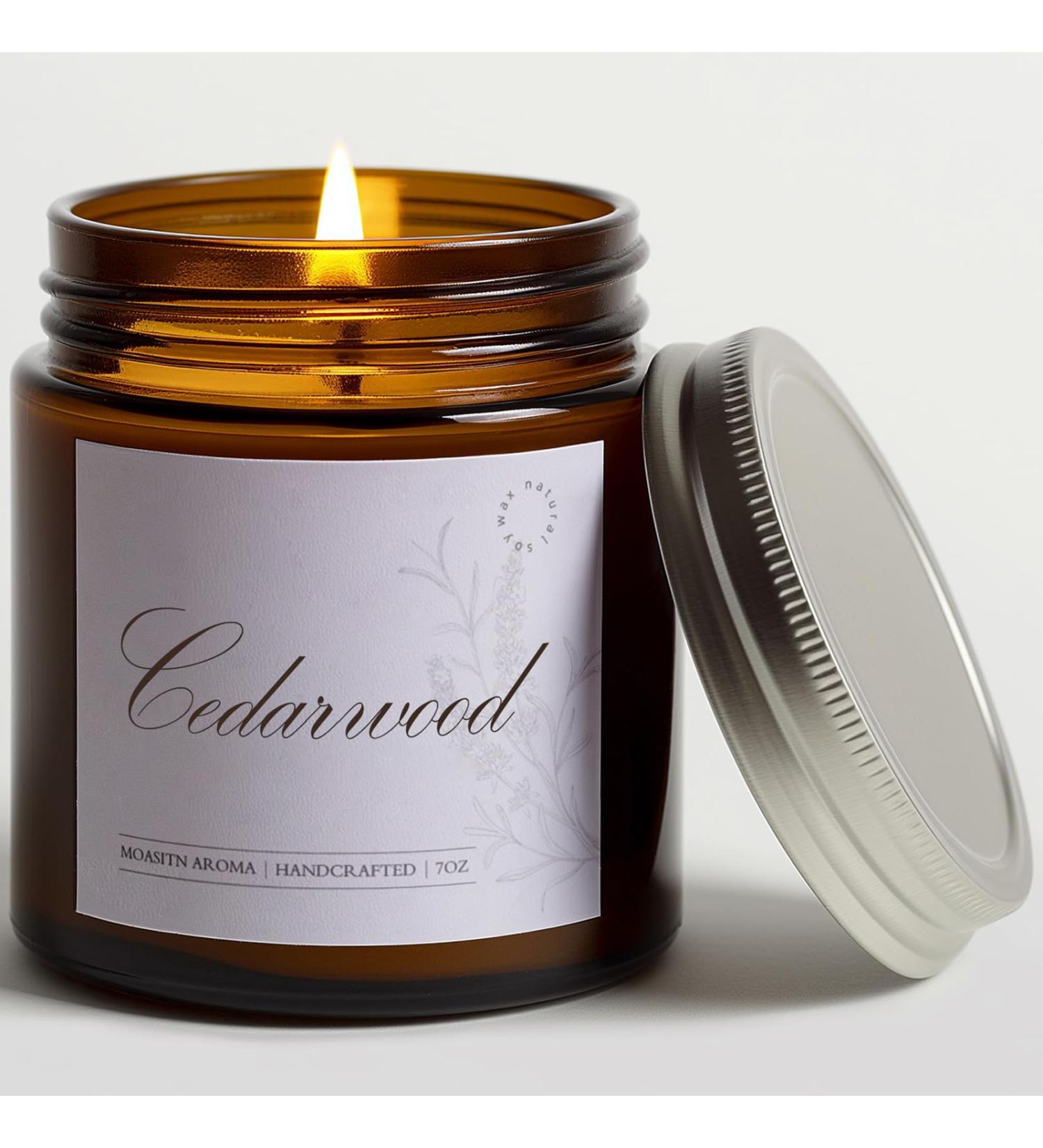 Cedarwood Scented Candles - Longlasting Aromatherapy Soy Candle Gift | Sea Salt Citrus Rose Scents | 7oz Jar for Home Relaxation & Celebrations - Buy Online on GoSupps.com