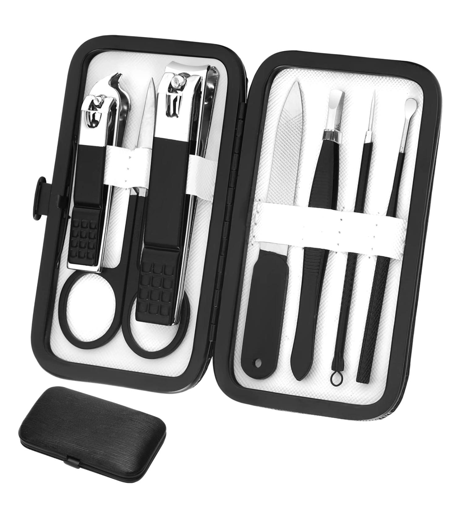 Premium Stainless Steel Manicure Set for Men - Black & White Nail Clipper Set for Finger & Toe Nails - Buy Online on GoSupps.com