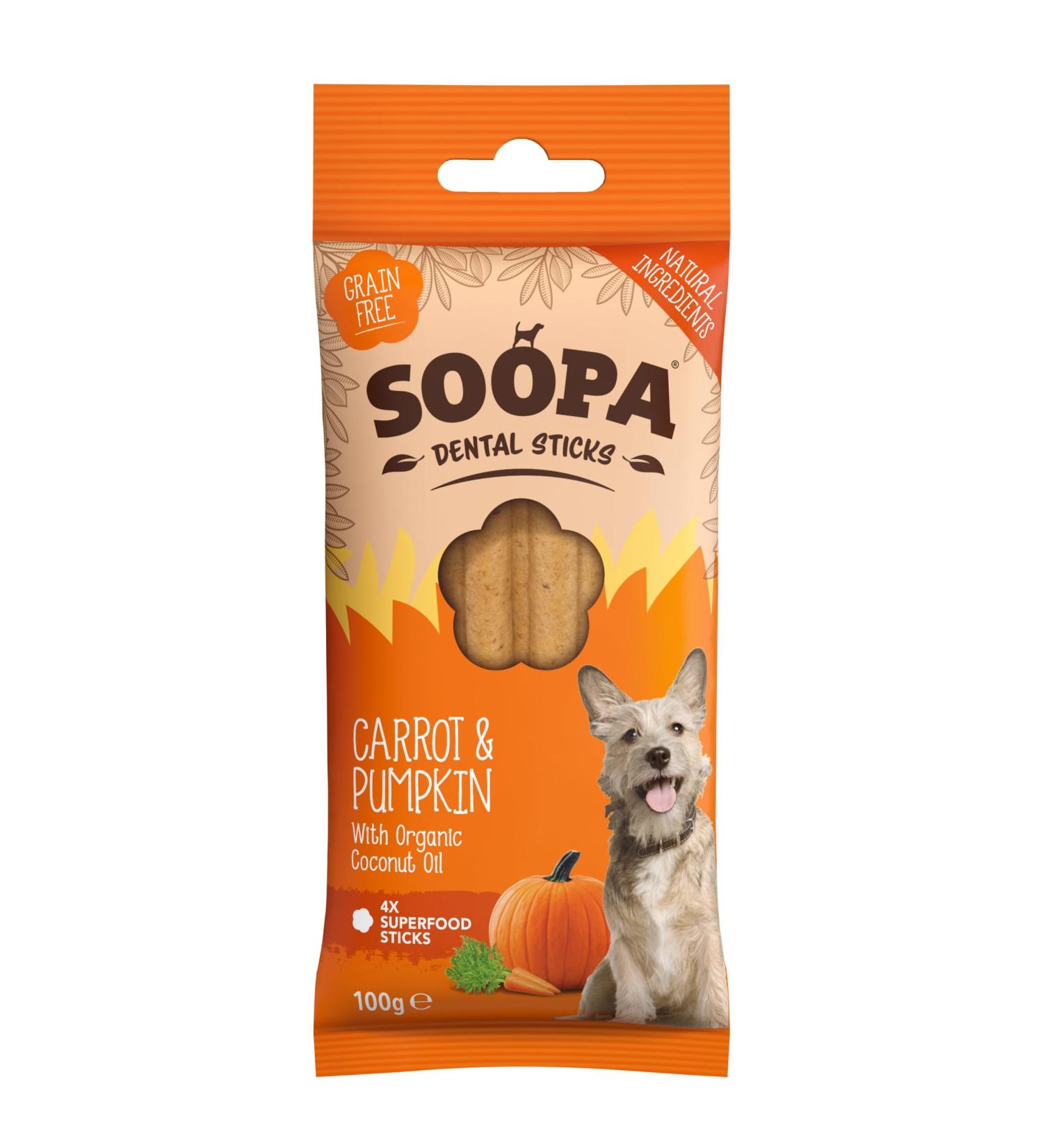 Soopa Pumpkin and Carrot Dental Sticks Dog Treat 100 g - Buy Online on GoSupps.com
