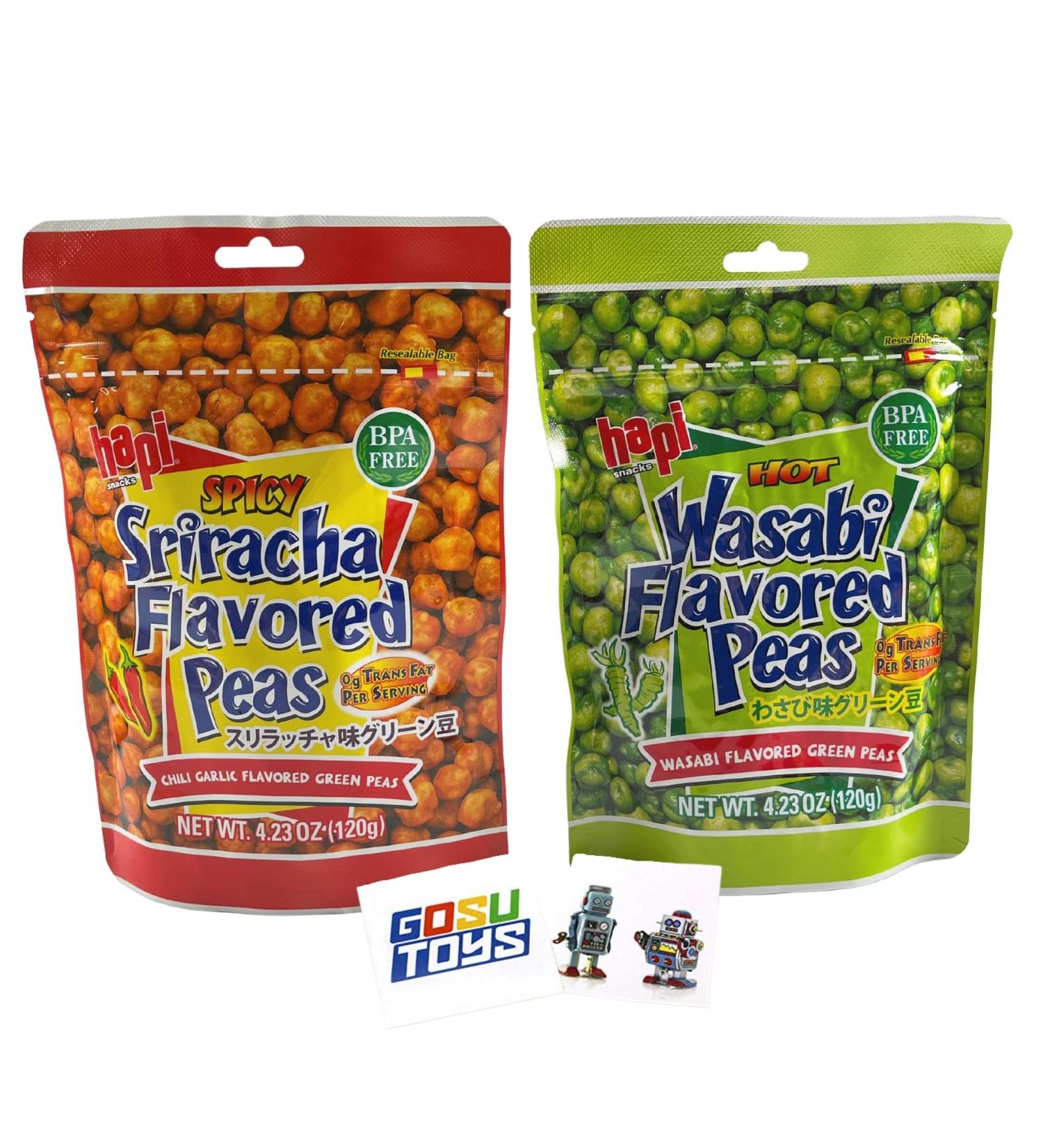 Hapi Spicy Sriracha & Hot Wasabi Peas Pouch Combo (2 Pack) + Bonus 2 GosuToys Stickers - Buy Online on GoSupps.com