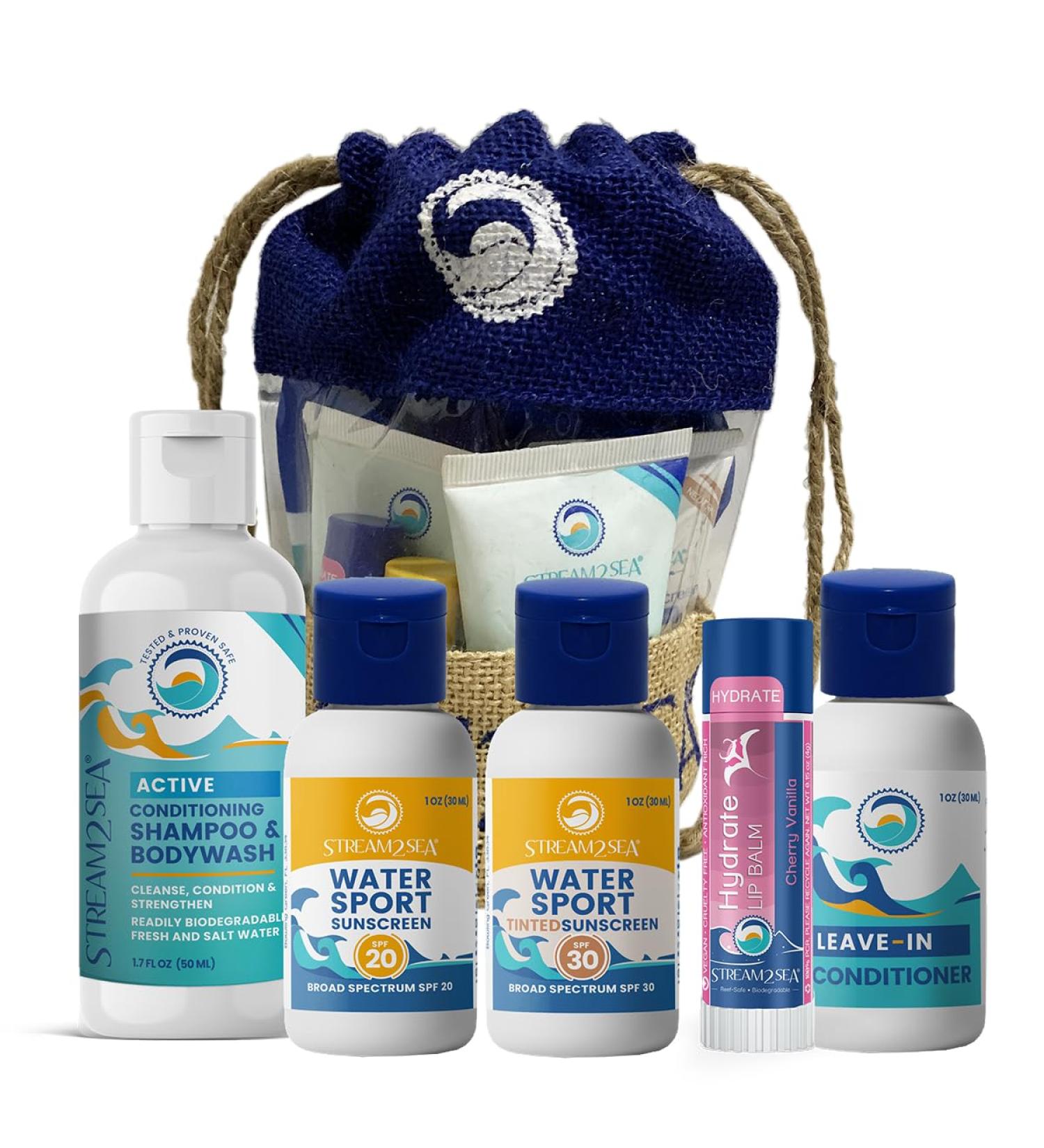 EcoConscious Travel Kit | Body & Hair Care Gift Set | Shampoo Conditioner SPF30 Sunscreen & Hydrating Lip Balm by Stream2Sea - International Shipping Available - Buy Online on GoSupps.com