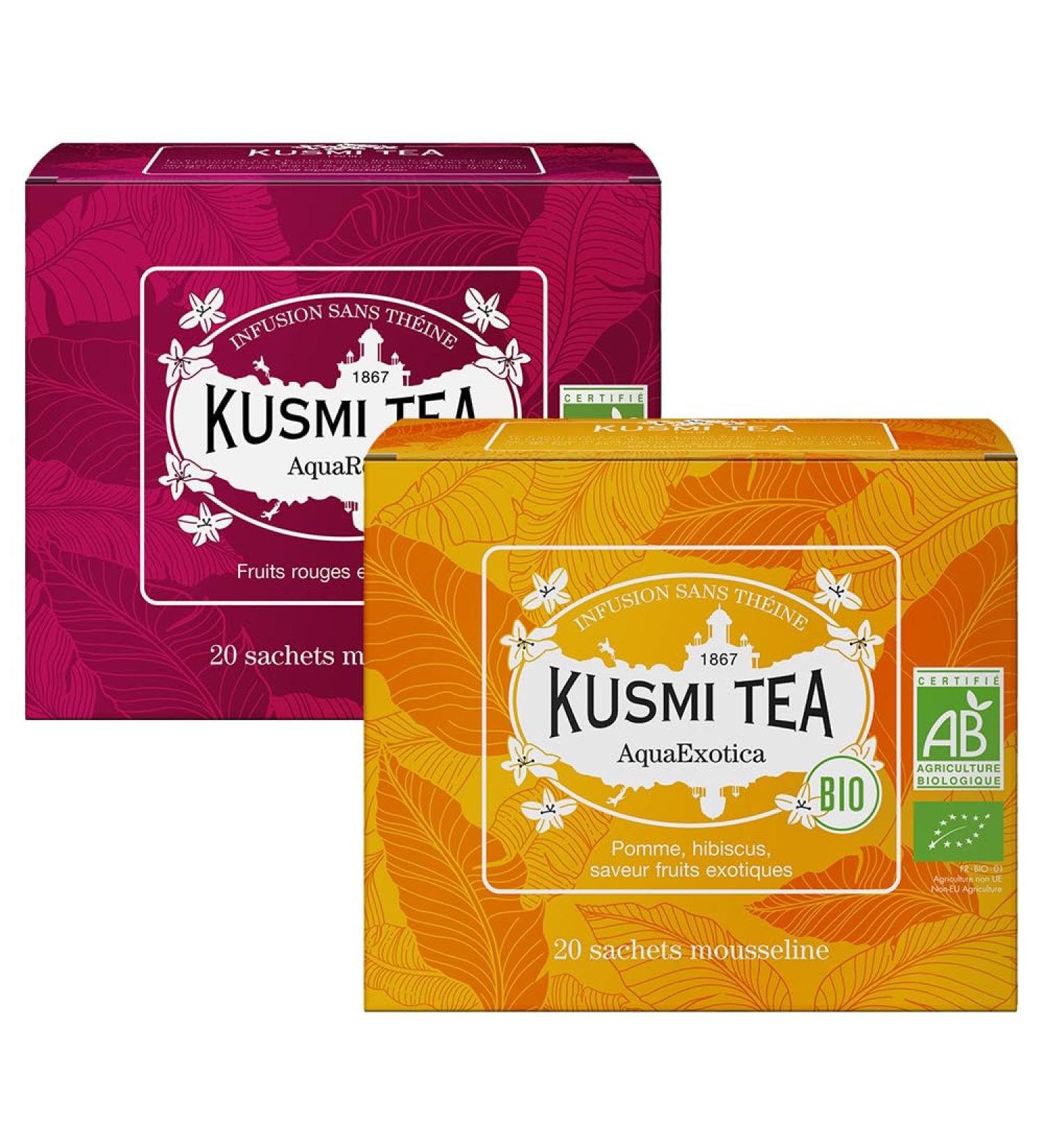 Kusmi Tea - AquaExotica & AquaRosa - Lot de 2 bo tes - Infusions Bio sans Th ine Fruit es et Gourmandes - D guster Chaud ou en Th Glac - 2x20 Sachets de Th AquaRosa/AquaExotica - Buy Online on GoSupps.com