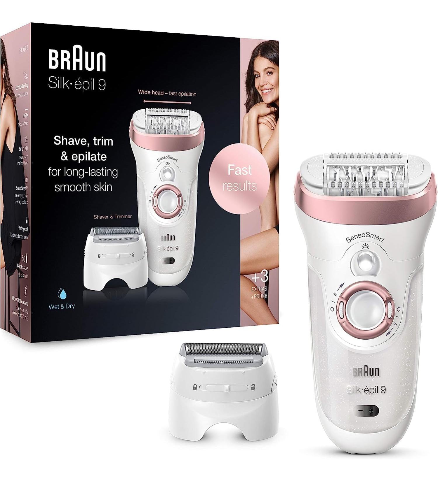 Braun Silk- pil 9 Epilator with Shaver & Trimmer Head - 100% Waterproof, Long-Lasting Smooth Skin - White/Pink - Buy Online on GoSupps.com