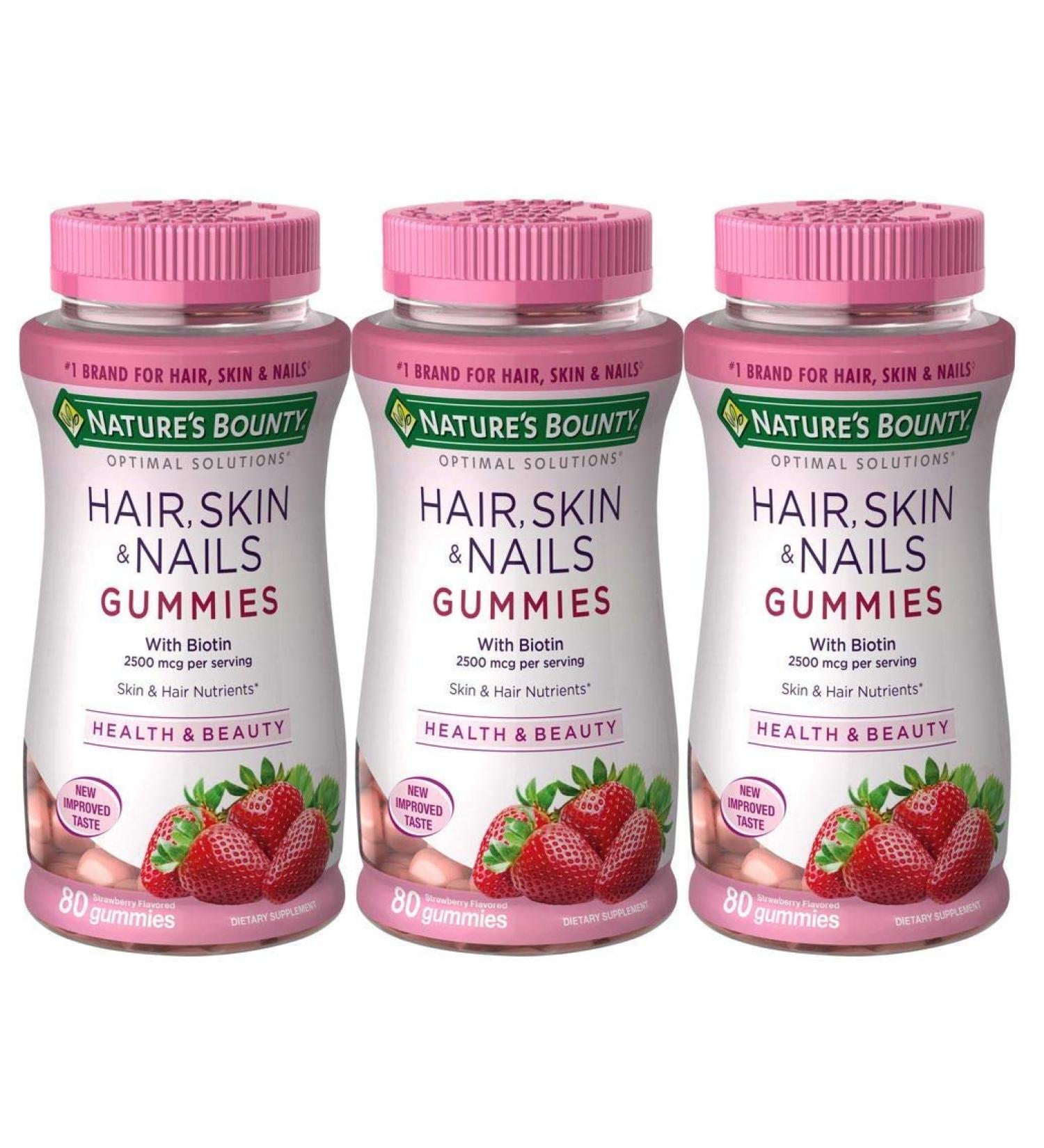 Nature's Bounty Optimal Solutions Hair Skin Nails 3-Pack 80 Gummies Premium Pack - Buy Online on GoSupps.com