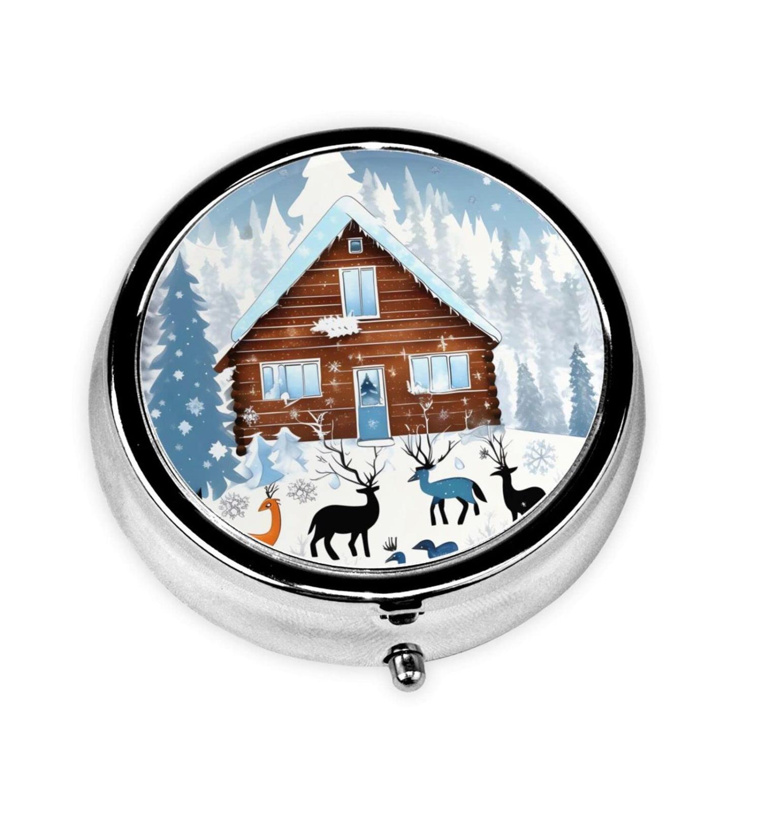 Winter Fawn Round Pill Box - 3 Compartment Portable Travel Organizer for Medications - Buy Online on GoSupps.com