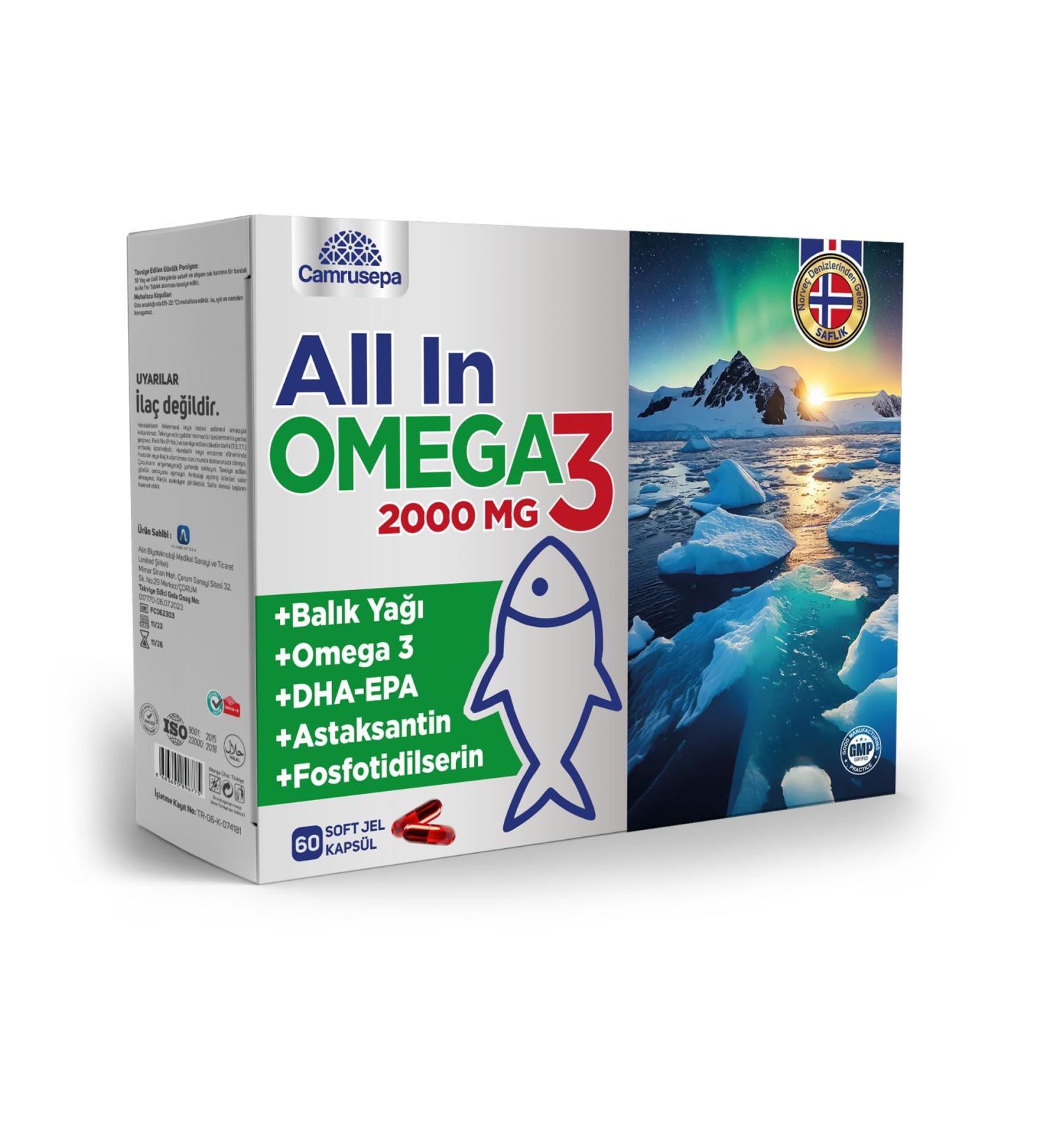 Camrusepa All in Omega-3 Triglyceride Softgel Capsules for EPA & DHA Astaxanthin & Phosphatidylserine Supports Heart Brain Joint 60 Softgels - Buy Online on GoSupps.com