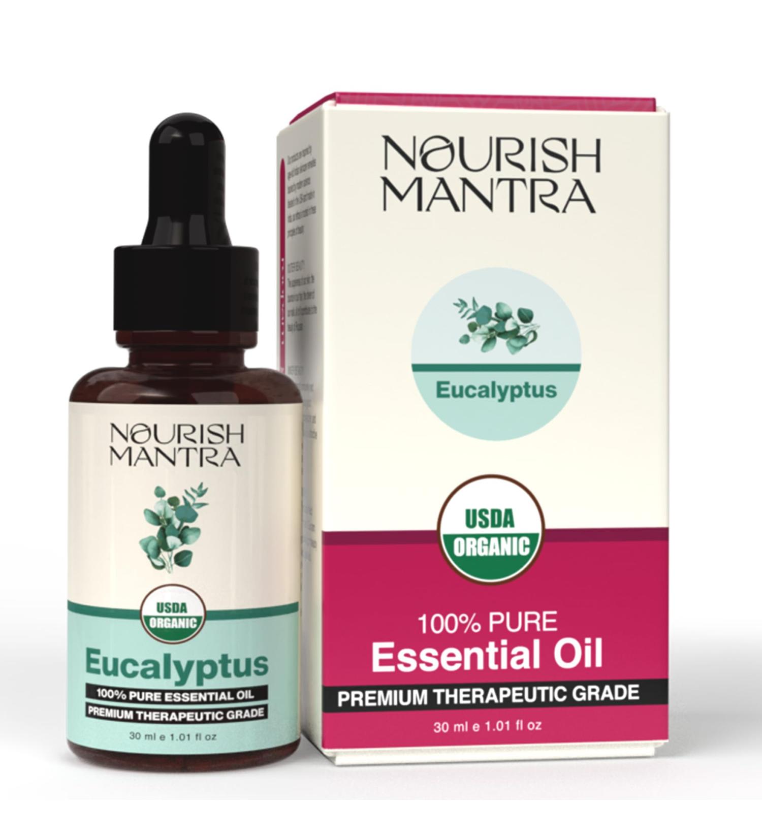 Nourish Mantra Organic Eucalyptus Essential Oil for Massage Aromatherapy & Skin |100% Pure USDA Certified Organic Eucalyptus Essential Oil | Perfect for Diffuser Home & Car - Buy Online on GoSupps.com