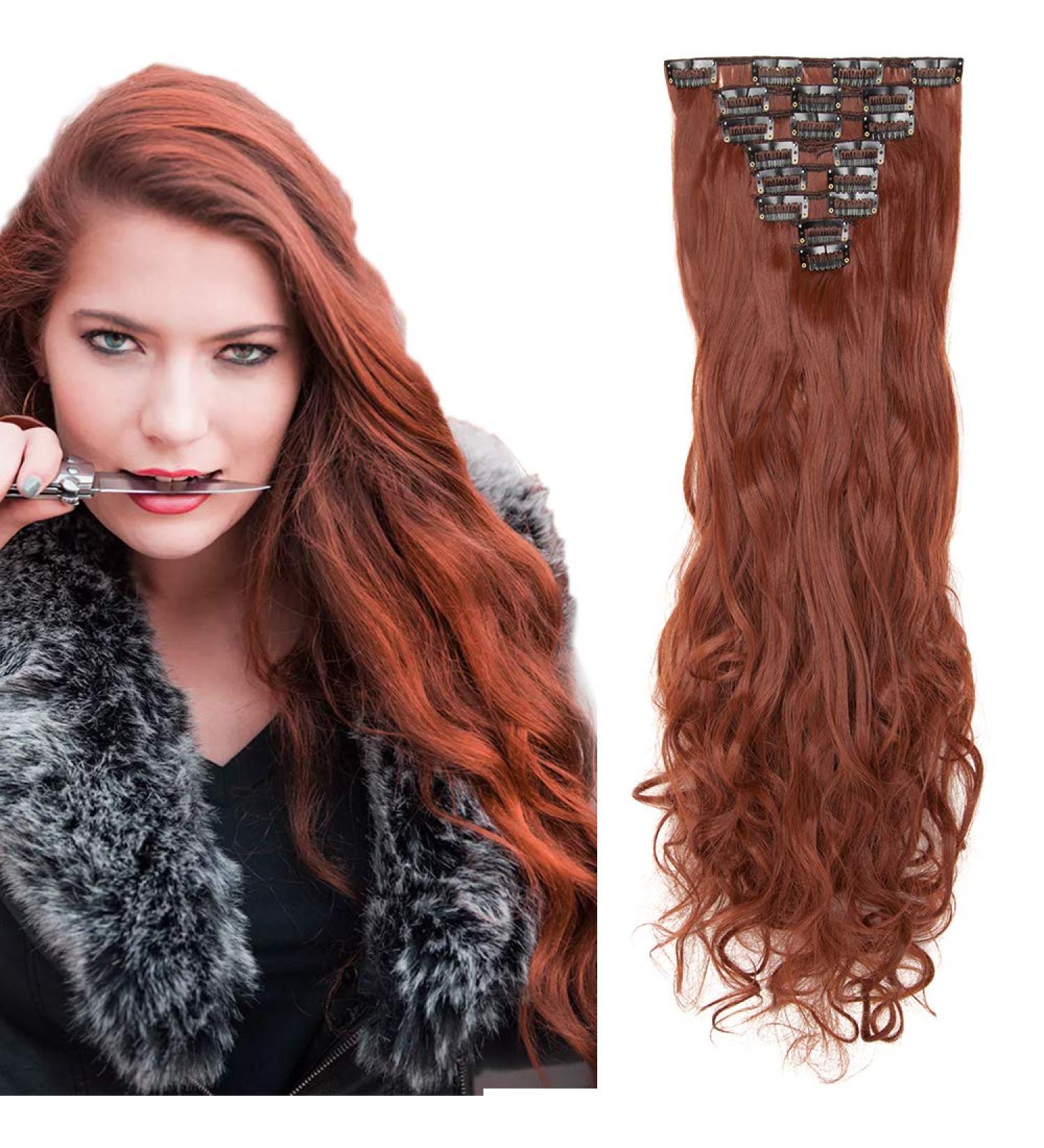 SEGO Clip in Hair Extensions - Wavy Red Brown 24 (61cm) - 8 Wefts - Realistic Hairpiece for Volume & Length - Buy Online on GoSupps.com