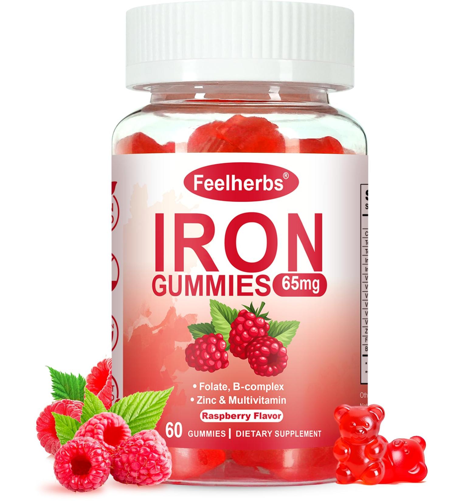 Iron Gummies for Women with Multivitamin Iron Supplement for Women with Energy & Blood Builder Raspberry Flavor Iron Vitamin Gummy with Folate B Complex Vegan 60 Gummies - Buy Online on GoSupps.com
