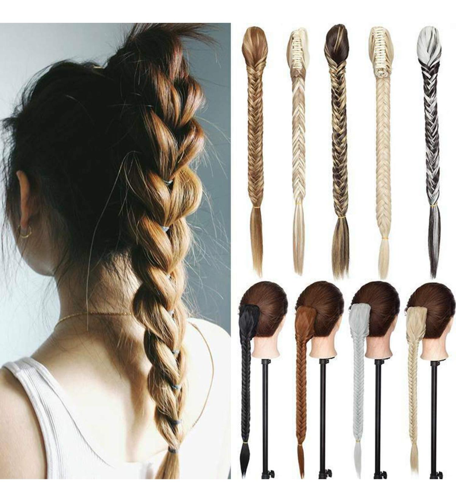 21" Claw Jaw Braiding Hair Piece Fishtail Braids Clip in Hair Extensions Braid Ponytail Extension with a Claw/Jaw Clip Silver Gray - Buy Online on GoSupps.com