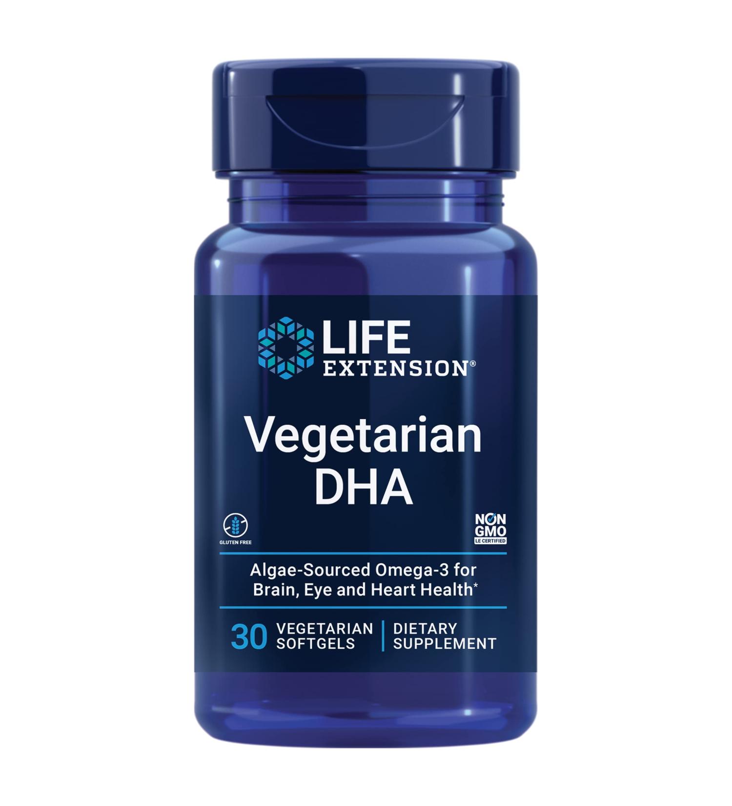 Life Extension Vegetarian DHA Supplements - Algae Based Omega-3 for Eye, Brain & Heart Health - 30 Softgels - Buy Online on GoSupps.com