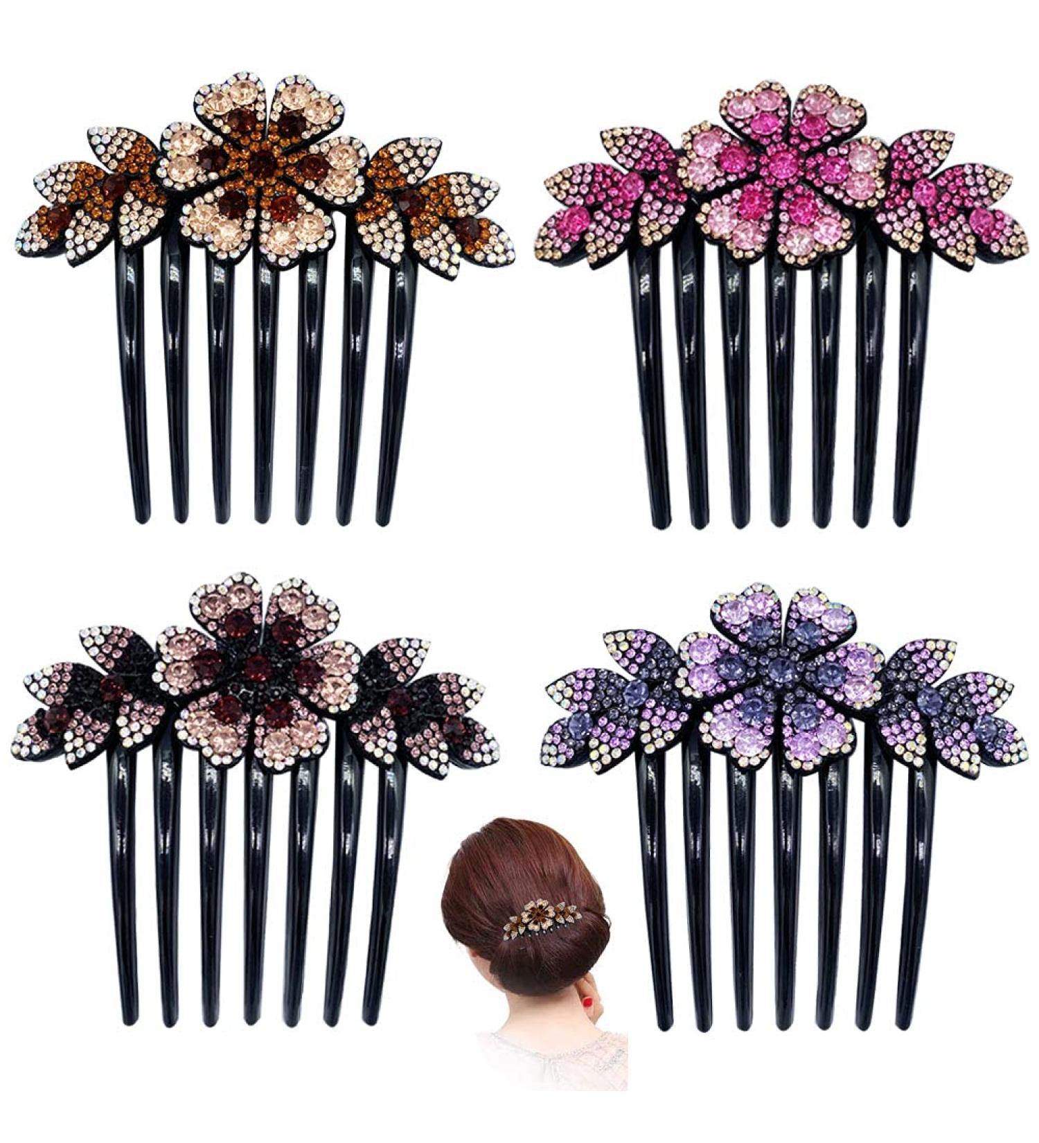 KuuGuu 4 PCS Women Flower Hair Comb Pins - Rhinestone Slide Clips for Bride Wedding Headdress - Hair Accessories, Pattern 1 - Buy Online on GoSupps.com