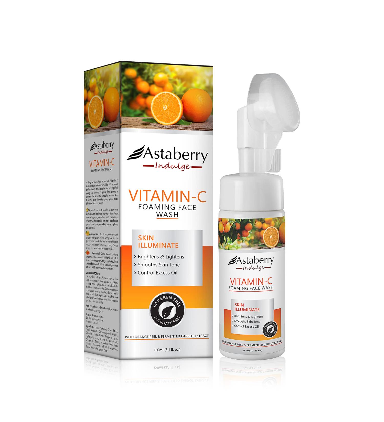 Vitamin C Foaming Face Wash | Daily Cleanser for All Skin Types | Acne & Dark Spot Remover | Exfoliating Scrub Brush | Brightening Care for Men Women Teens & Kids - Buy Online on GoSupps.com