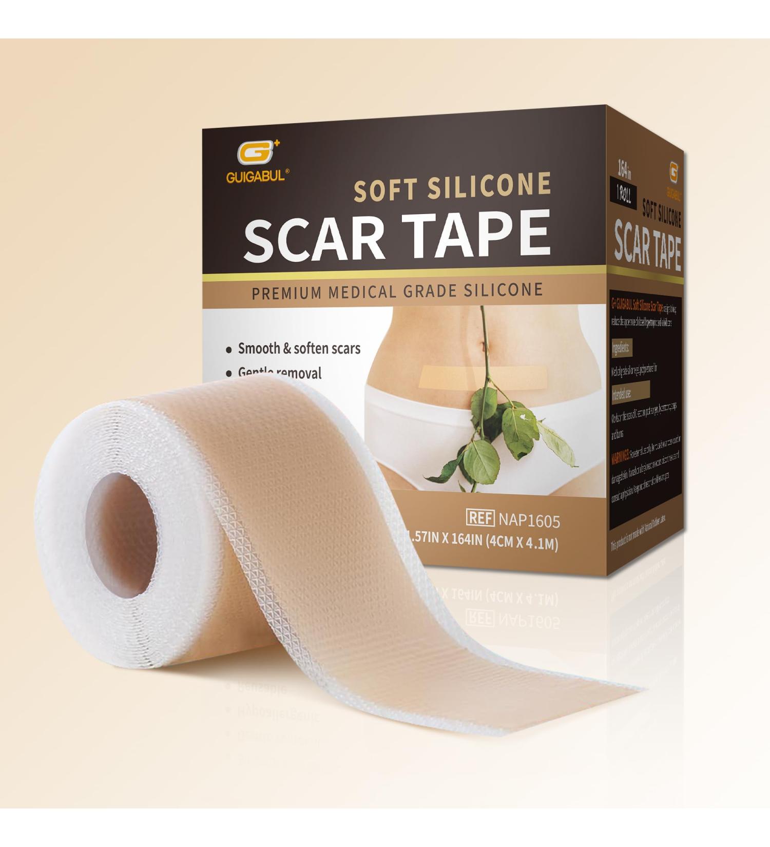 Medical Grade Silicone Scar Tape - 164x1.57 Roll for Scar Removal | C-Section Tummy Tuck Keloid & Surgical Scars | Reusable Silicone Scar Sheets - Buy Online on GoSupps.com