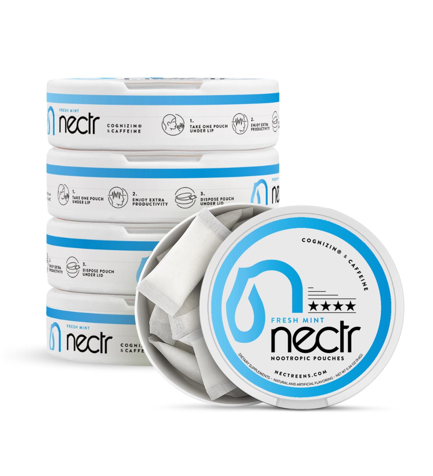 Nectr Energy Nootropic Pouches Fresh Mint Flavored Caffeine Pouches with Cognizin Citicoline. Nicotine-Free Sugar-Free Brain Treats. Smooth Sustained Focus & Energy Supplement - 5 Pucks of 16pcs Fresh Mint 5 Count (Pac  - Buy Online on GoSupps.com