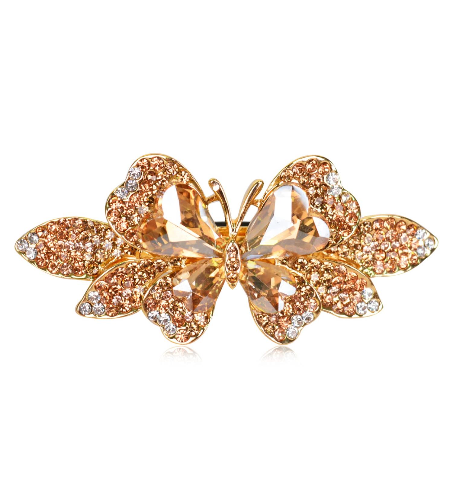 Sankuwen Champagne Crystal Rhinestone Hair Barrette | Small Butterfly Hairpin for Women | Elegant French Hair Clip for Mom - Buy Online on GoSupps.com