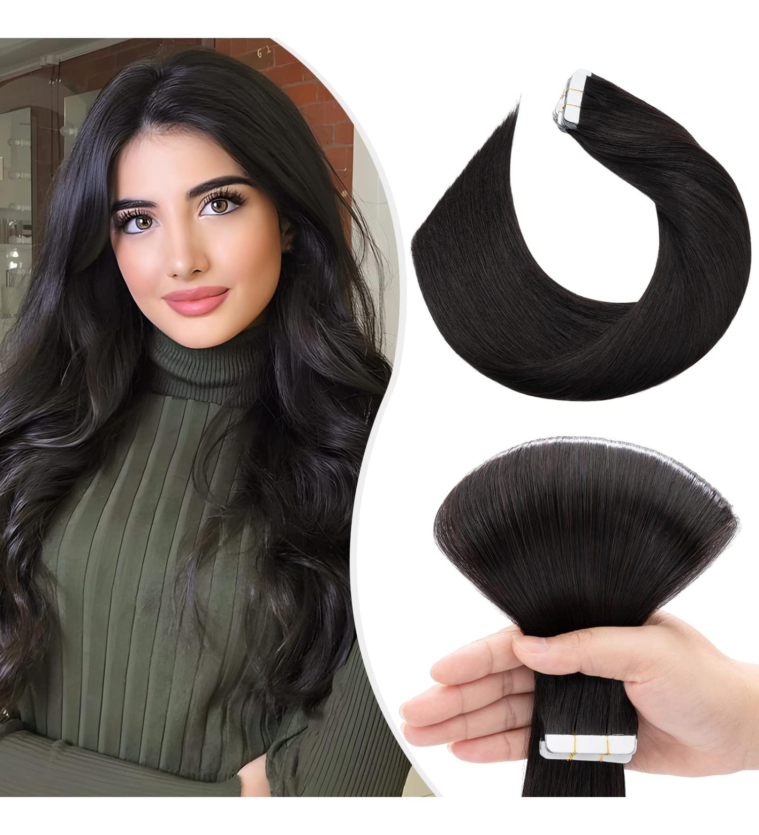 Elailite Tape Extensions - 20 PCS Remy Human Hair 50 cm Natural Black #1B - Premium Quality Glue-in Hair Extensions - Buy Online on GoSupps.com