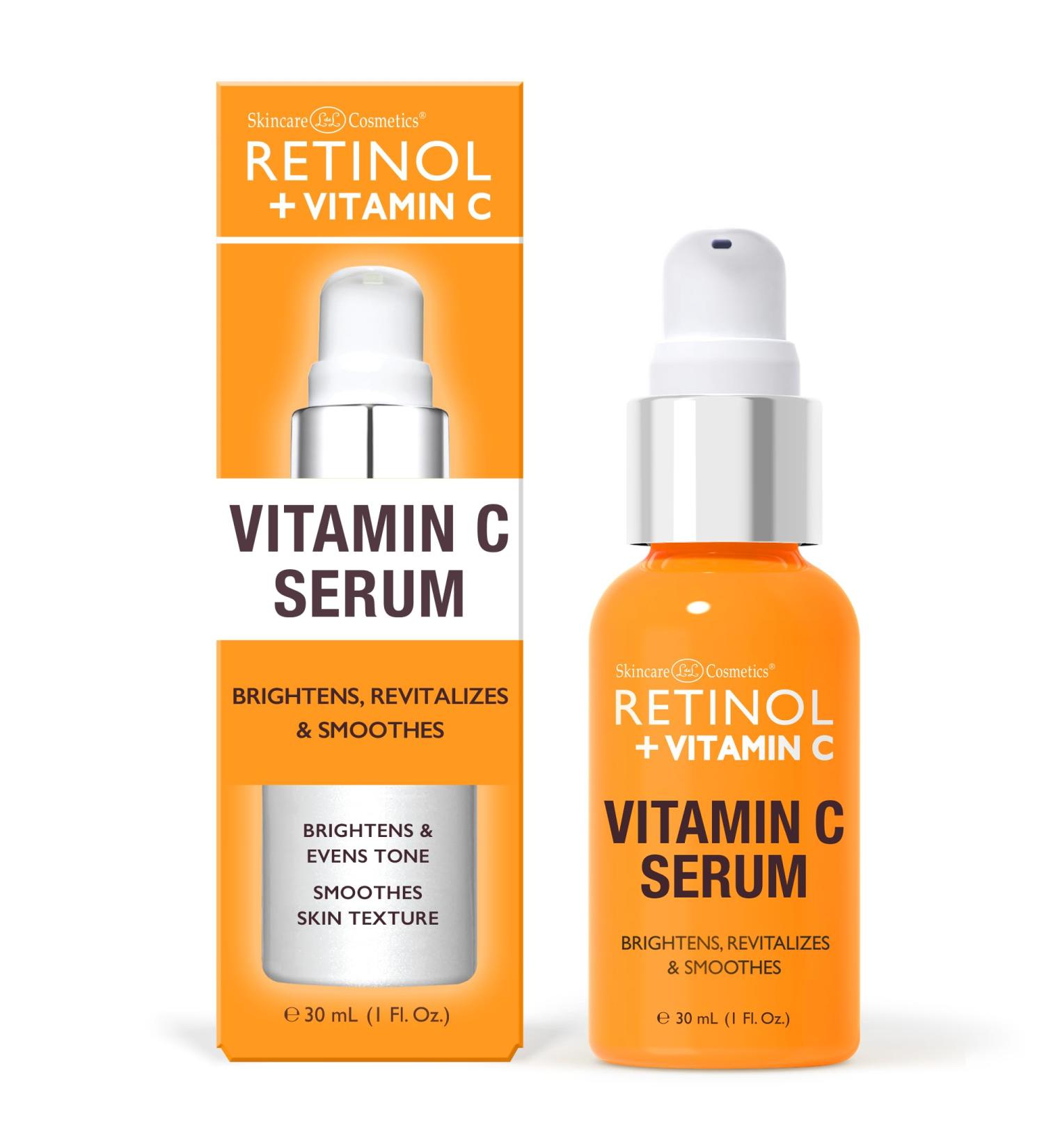 Retinol + Vitamin C Face Serum - Anti-Aging Evens Skin Tone Reduces Fine Lines & Dark Spots - 1 FL. Oz - Buy Online on GoSupps.com