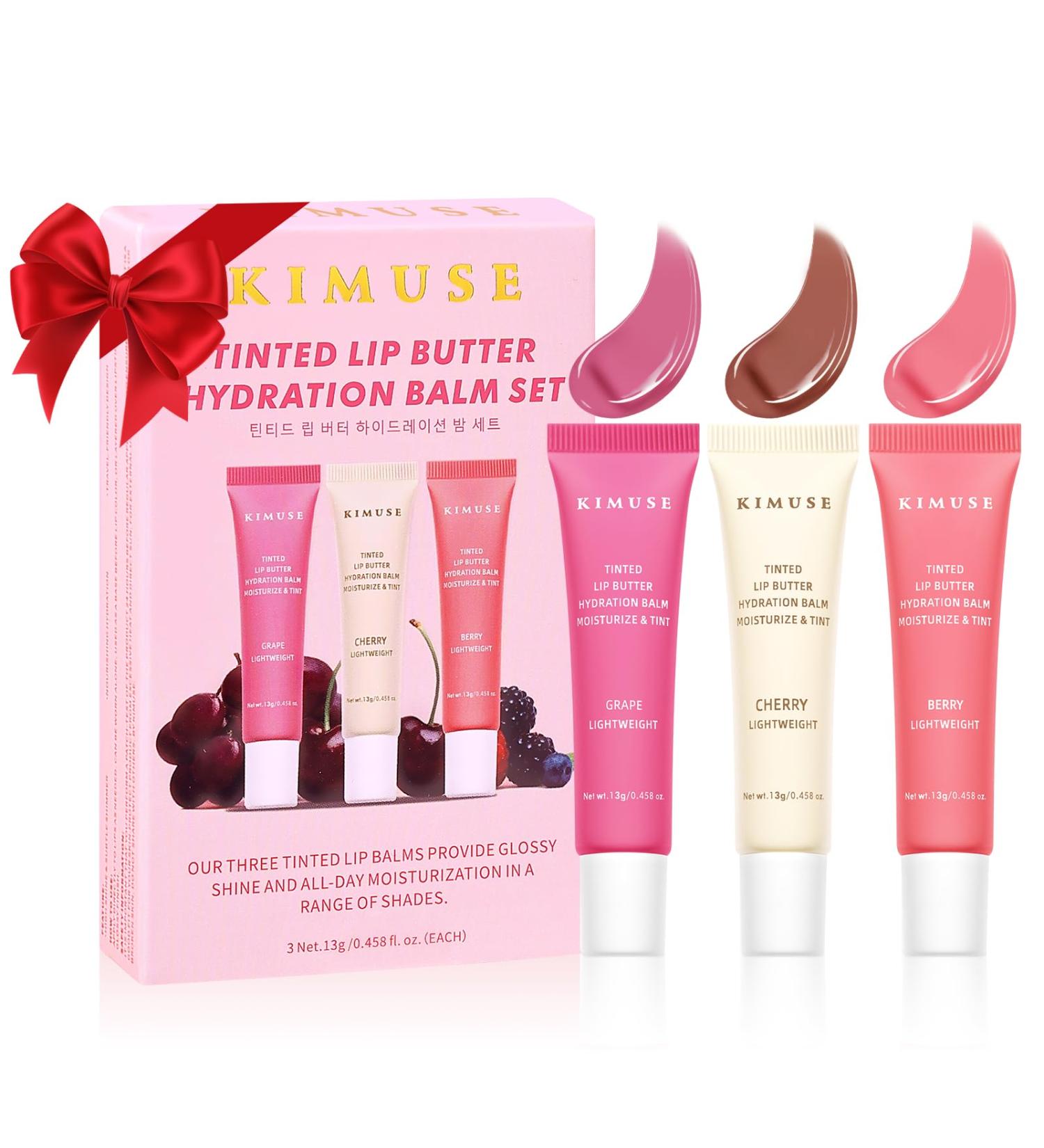 KIMUSE 3 Pack Tinted Lip Butter Hydration Balm Hydrating Lip Treatment with Hyaluronic Acid & Vitamin E Tinted Lip Balm for Instant Moisture Shine & Hydration Supple Lips Vegan & Cruelty-Free Berry & Grape & Cherry - Buy Online on GoSupps.com