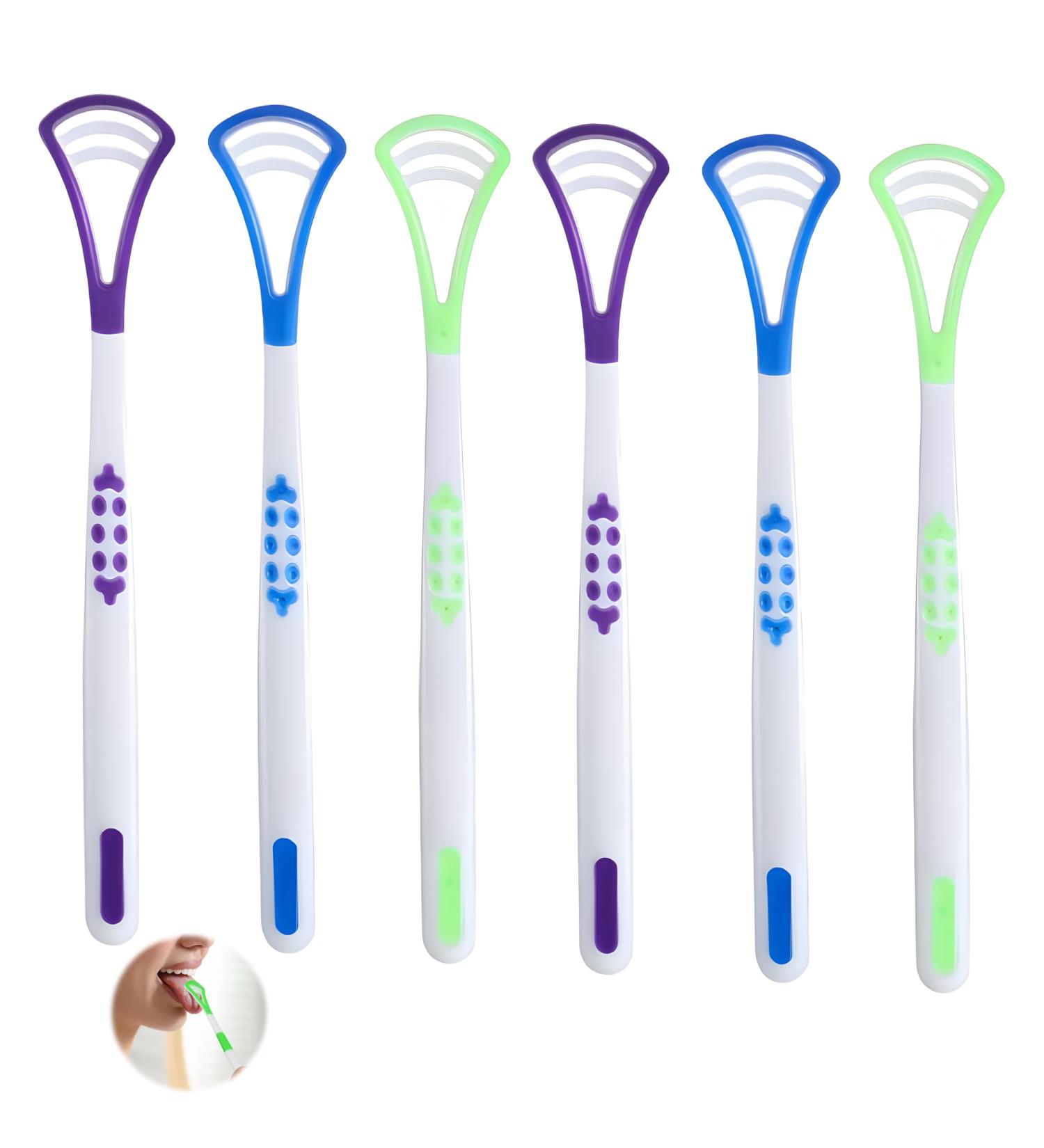 Set of 6 Tongue Scrapers 2in1 for Adults and Children Tongue Scraper Tongue Cleaner for Removing Bad Breath Improves Your Oral Hygiene - Buy Online on GoSupps.com