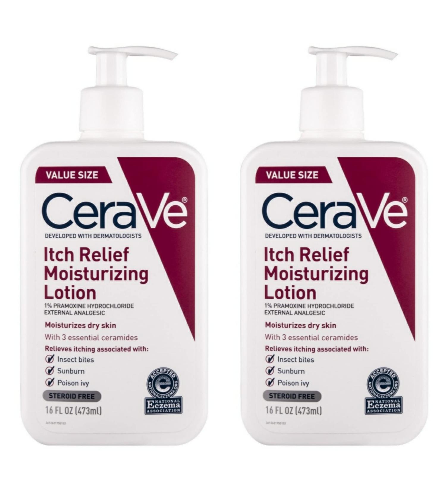 CeraVe Itch Relief Moisturizing Lotion Value Size Bundle - Pack of 2 Bottles - 32 fl oz Total - Steroid-Free Formula for Dry Skin Relief - Buy Online on GoSupps.com