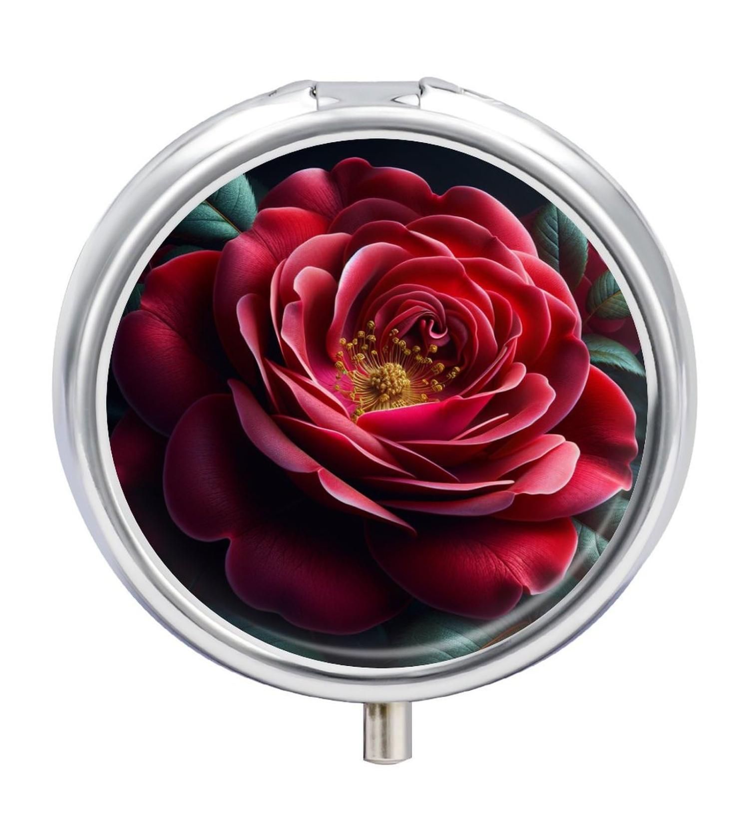 Small Travel Pill Case Round Metal Pill Box for Pocket Purse 3 Compartment Portable Pill Holder Mini Pill Organizer for Travel or Daily - Flower - Buy Online on GoSupps.com