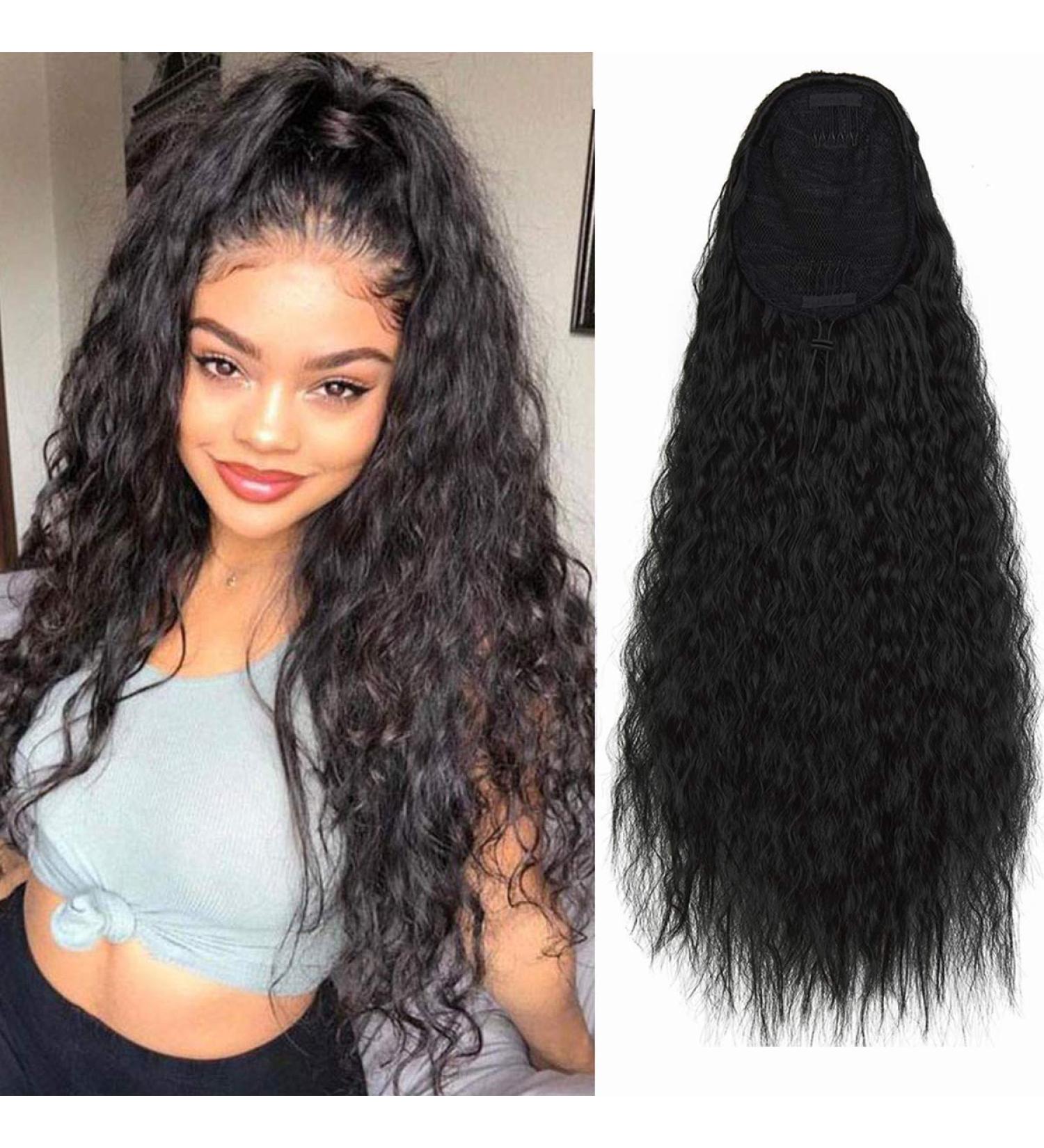 55.9 cm Curled Ponytail Extension - Long Black Drawstring Hair Part for Women | Corrugated Style - Buy Online on GoSupps.com