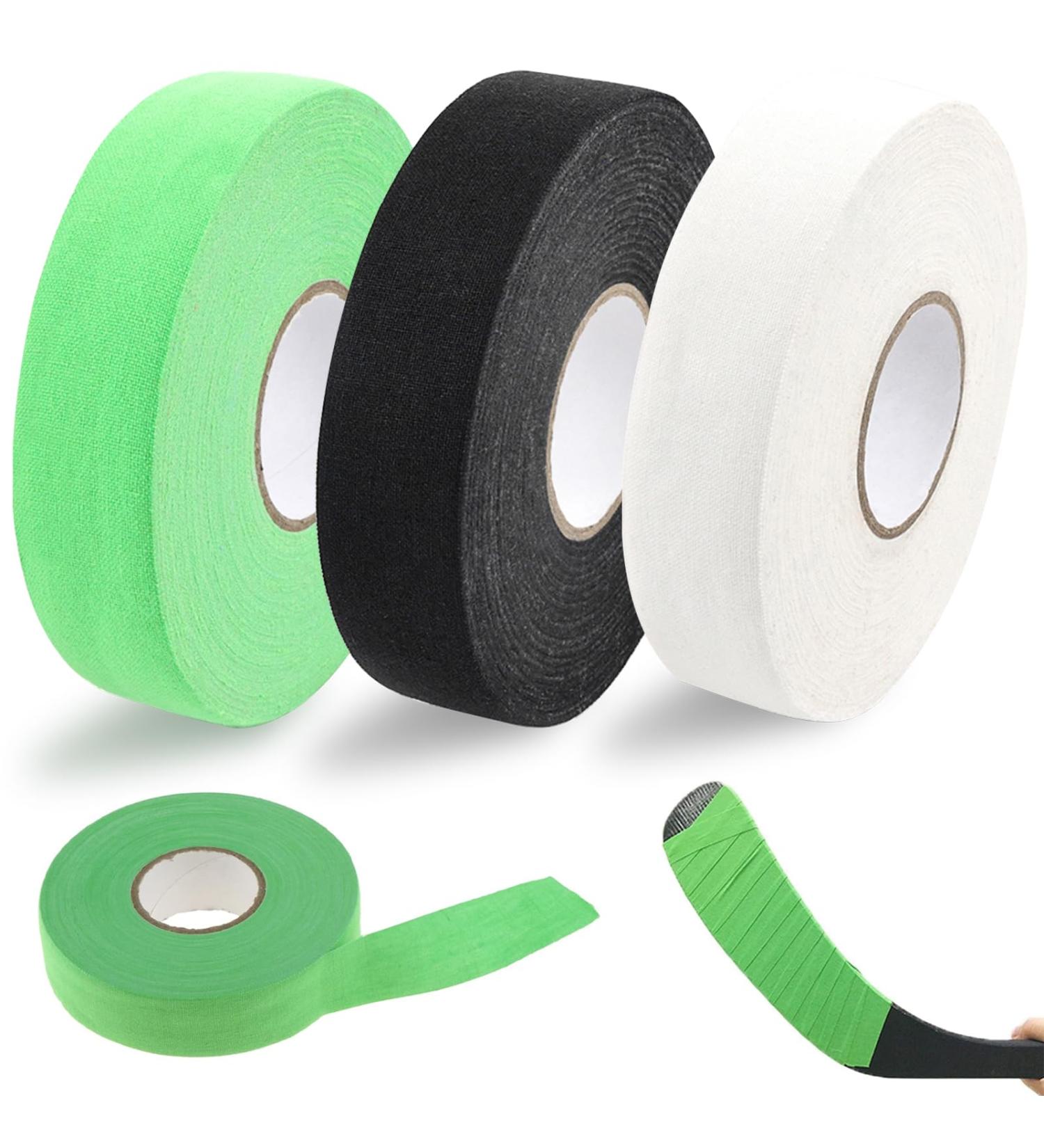 Ningyer 3 Rolls Ice Hockey Tape - Non-Slip Handle Grip for Hockey Tennis & Badminton Rackets (2.5cm x 25m) - Black/White/Green - Buy Online on GoSupps.com