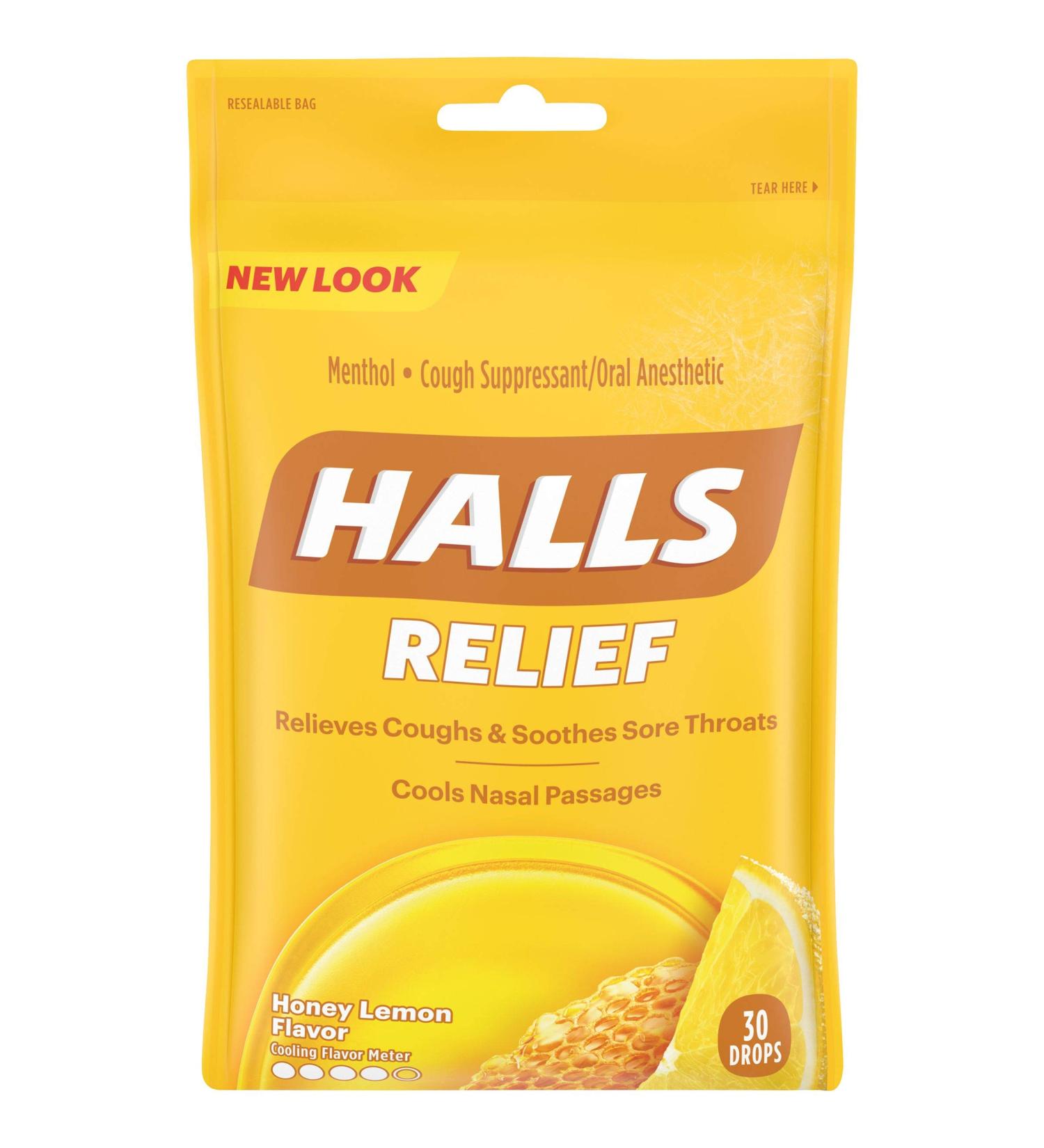HALLS Relief Honey Lemon Cough Drops - 30 Drops - Fast Relief for Cough & Sore Throat - International Shipping Available - Buy Online on GoSupps.com