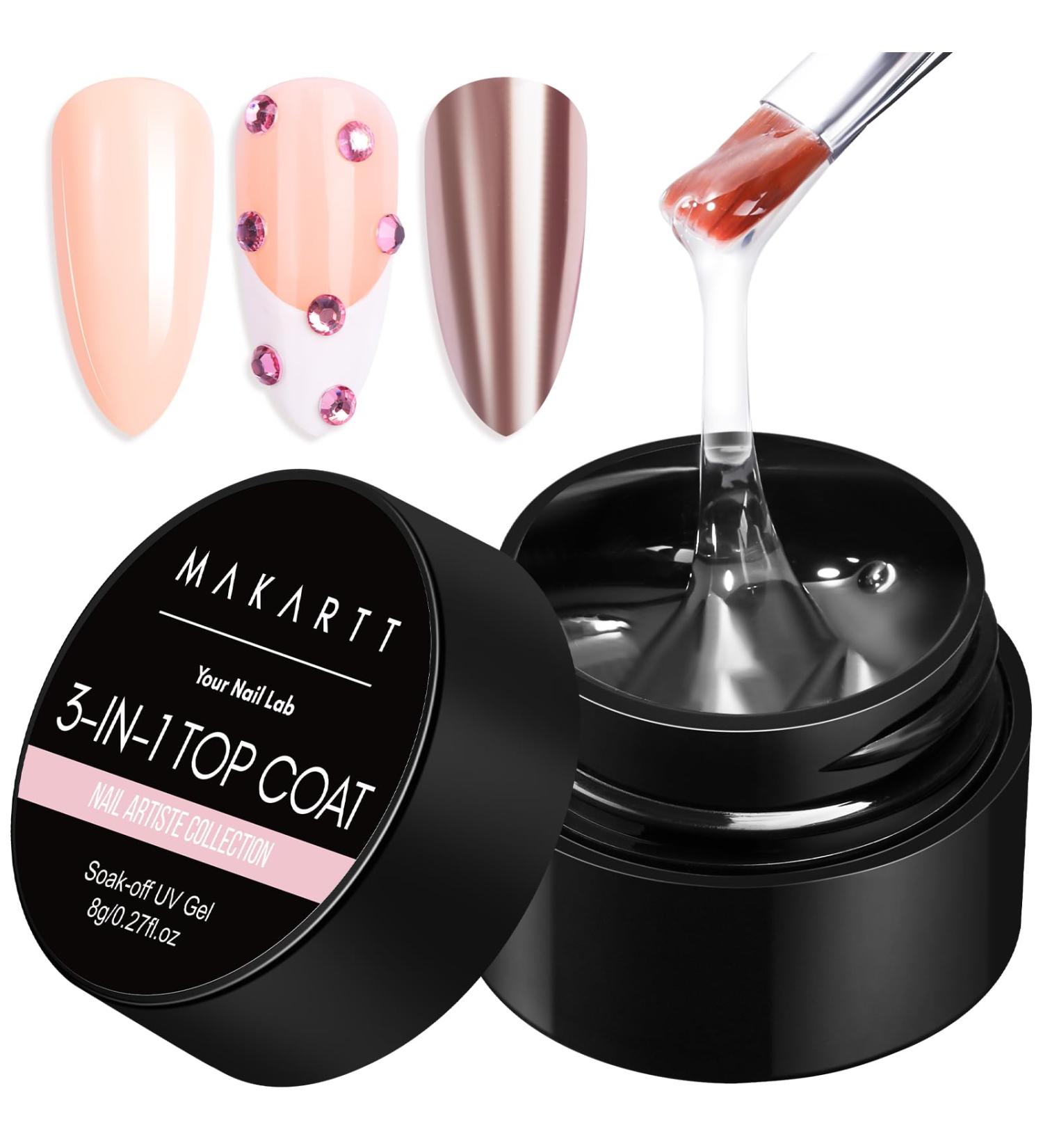 Makartt 3-in-1 Hard Gel Top Coat - Long Lasting UV Gel Nail Polish with Glossy Finish | Strengthens & Enhances Nail Charms | 8ML for Home Use & Beauty Gifts - Buy Online on GoSupps.com