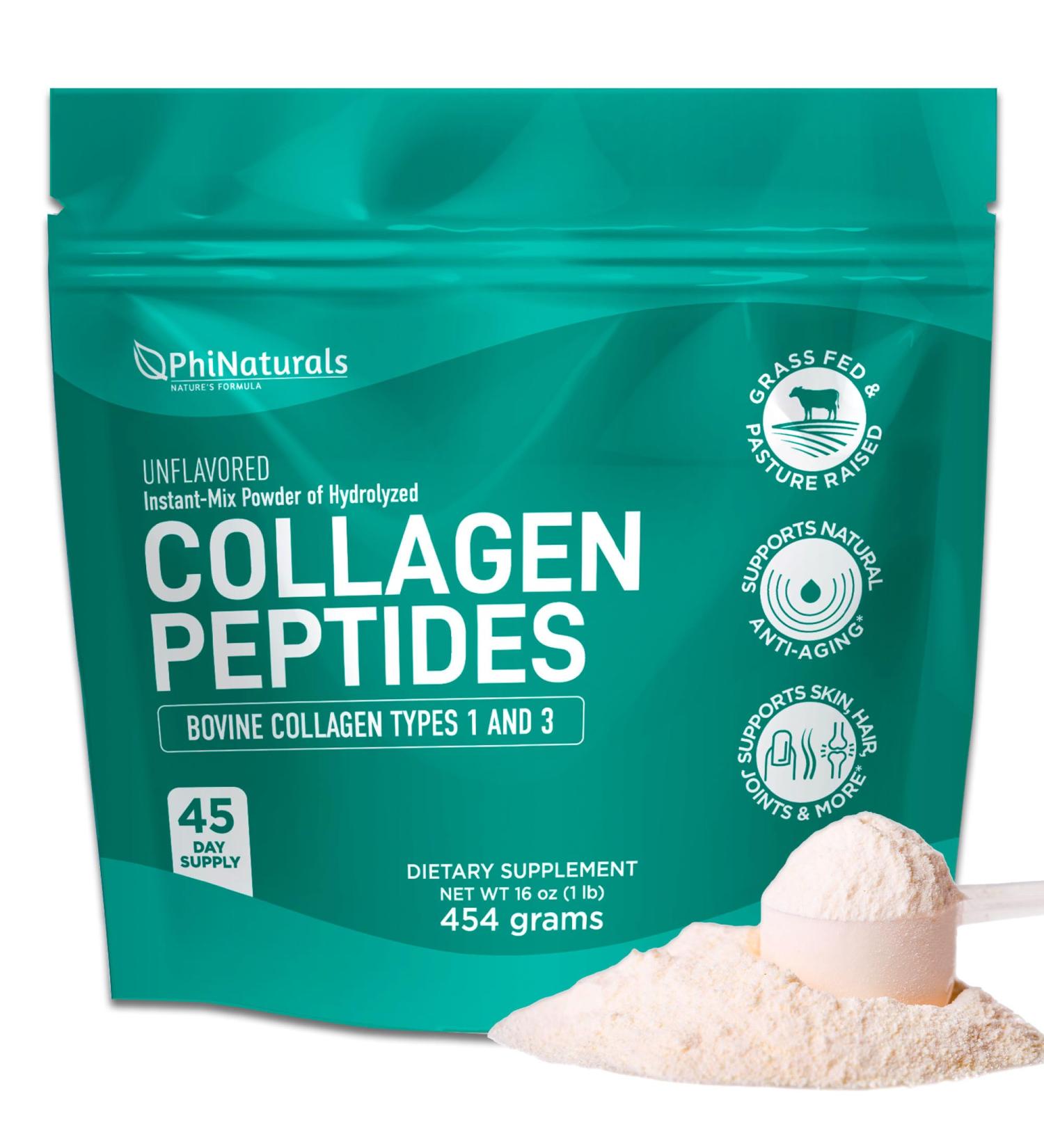 Collagen Peptides Protein Powder Instant-Mix Unflavored Hydrolyzed Collagen Supplement from Pasture-Raised Grass-Fed Bovine Beef Non-GMO Keto & Paleo Friendly Anti-Aging Supplements PhiNaturals - Buy Online on GoSupps.com