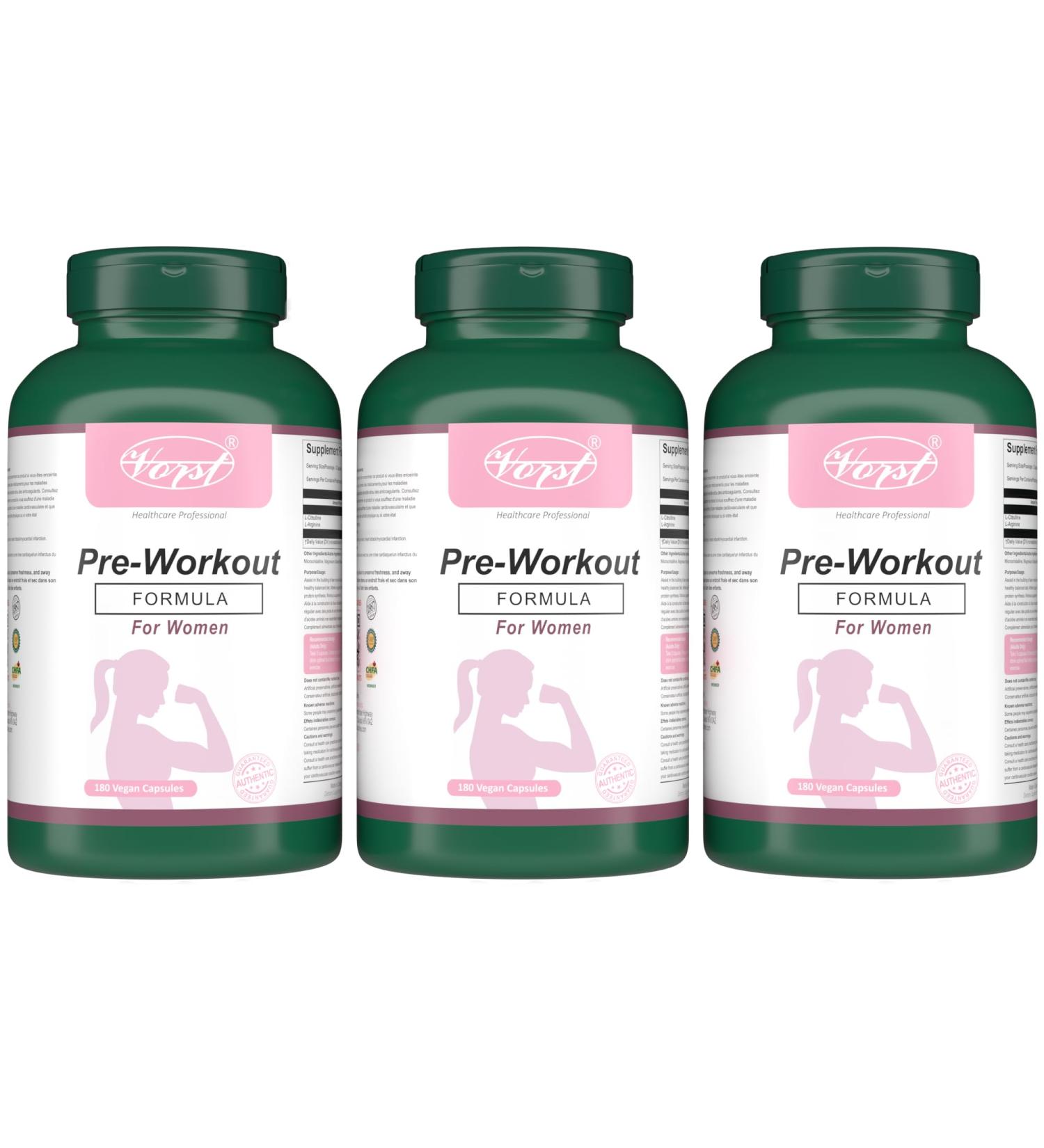 VORST Pre Workout Formula for Women 3 x 180 Vegan Capsules | Nitric Oxide Supplement | Powder Pills | 3 Bottles 540 count (Pack of 1) - Buy Online on GoSupps.com