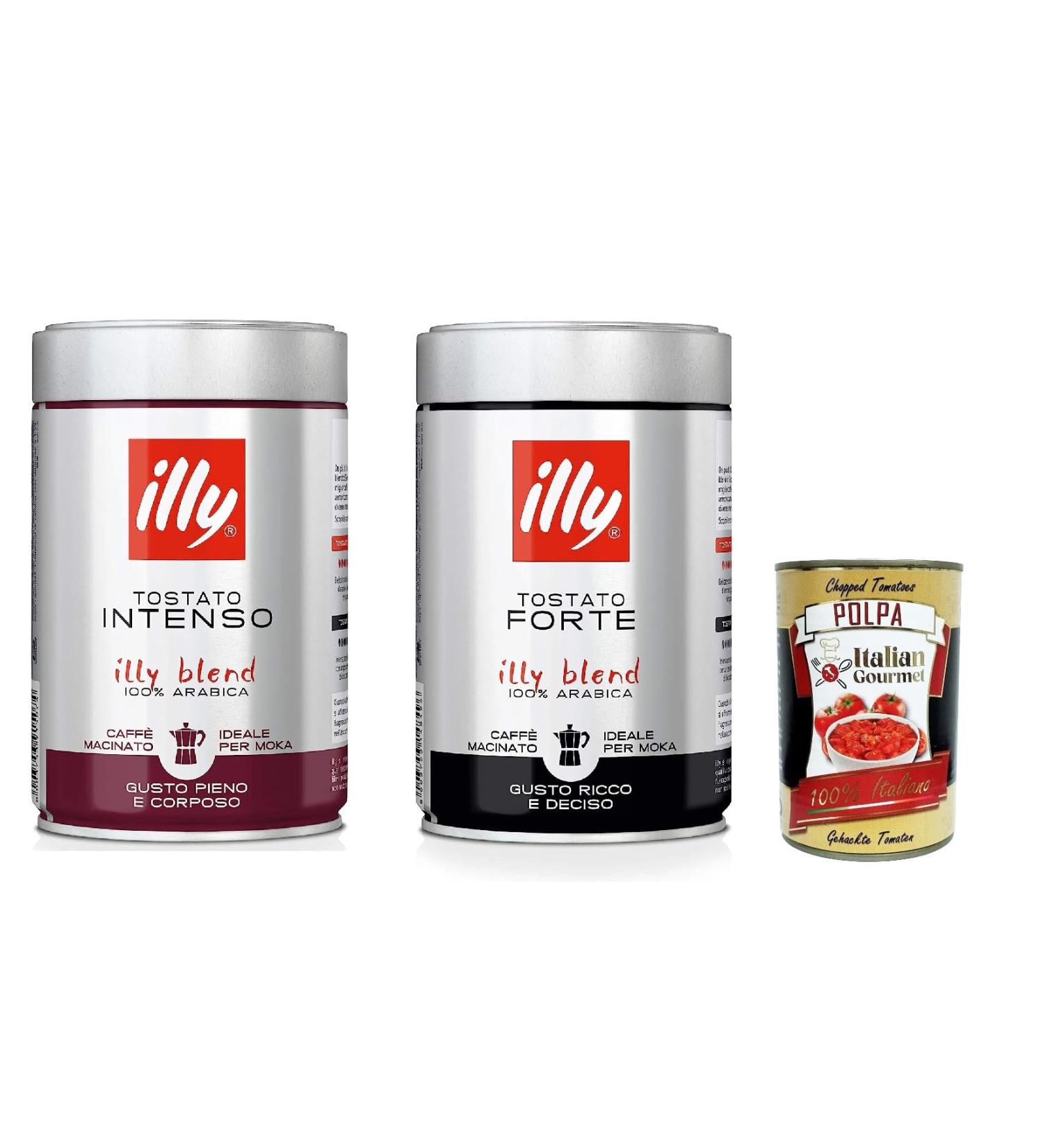  Italian Gourmet E.R. Pack of 2 packs of Illy Intenso and strong roast ground coffee 100% Arabica ground 2 x 250g + Italian Gourmet Polpa 400g - Buy Online on GoSupps.com