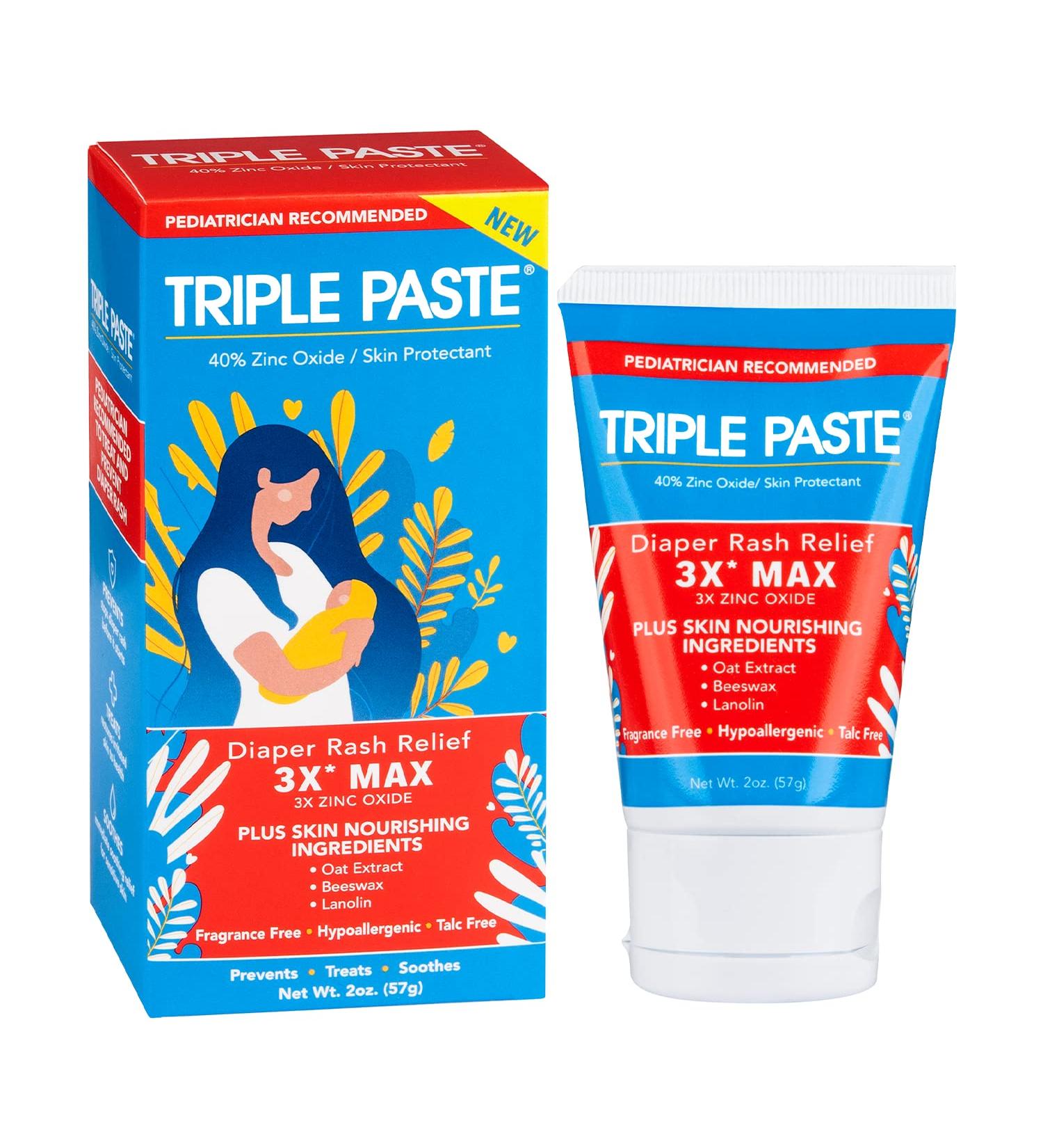 Triple Paste 3X Max Diaper Rash Ointment 2 oz Tube | Maximum Strength Cream with 40% Zinc Oxide - Treats, Soothes & Prevents Severe Rash - Buy Online on GoSupps.com