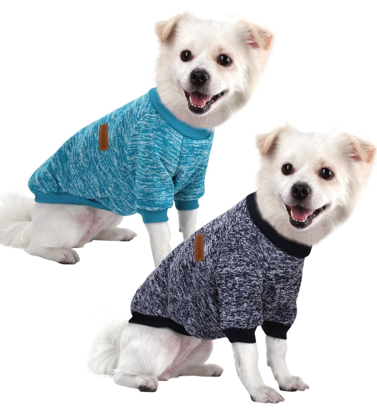 Hualisiji Dog Sweater for Small Dogs - Soft & Warm Knitting Sweater for Chihuahuas (2PCS Blue+Navy Blue Size S) - Ideal Elasticity & Easy Wear - Buy Online on GoSupps.com