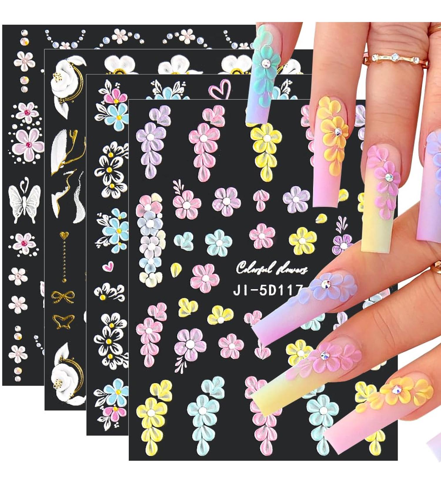 5D Embossed Flower Nail Stickers | DIY Nail Art Decals - Rose & Butterfly Designs - Floral Nail Accessories - Buy Online on GoSupps.com