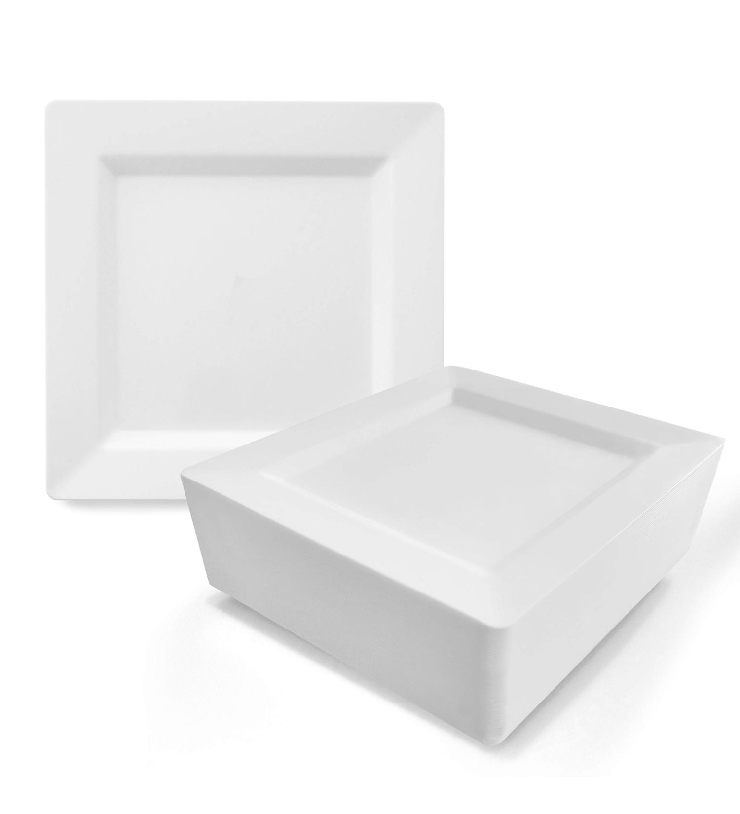 Oasis Creations White Square Plates Set 10 - 50 Count - Premium Hard White Disposable Plastic Plates - 10-Inch - Reusable & Disposable - Perfect for Salads, Appetizers, Dinners, Parties - Buy Online on GoSupps.com